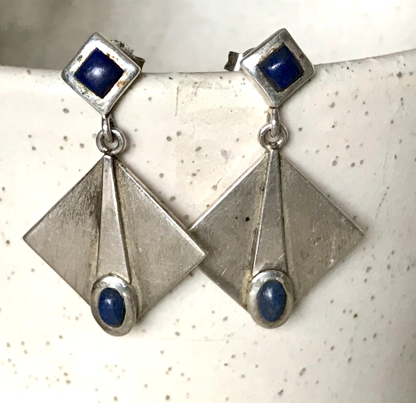 Alt Vintage Modern Ohrringe Ohrhänger DAMEN 925 Silber blauer Stein Sodalith?