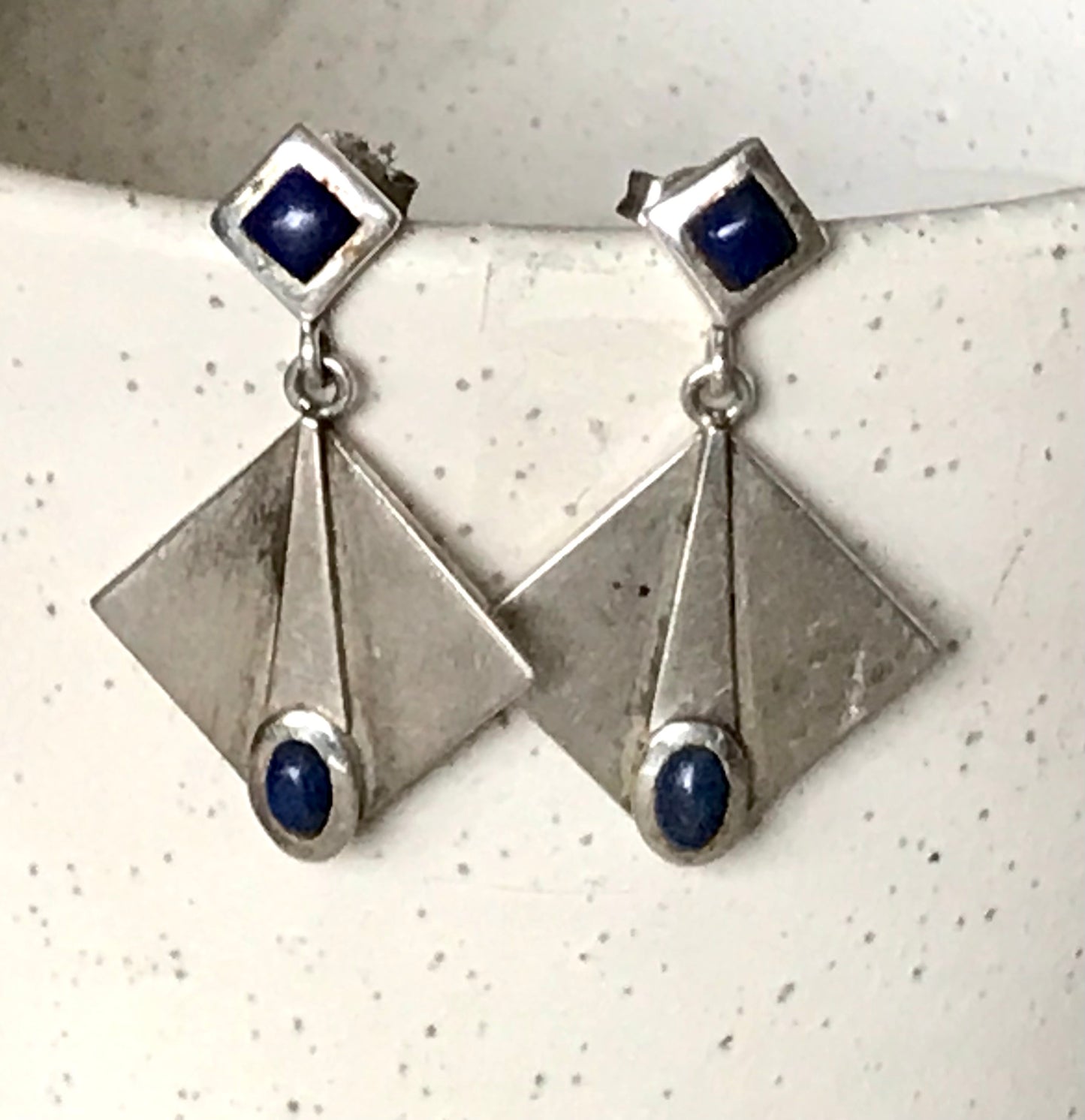 Alt Vintage Modern Ohrringe Ohrhänger DAMEN 925 Silber blauer Stein Sodalith?