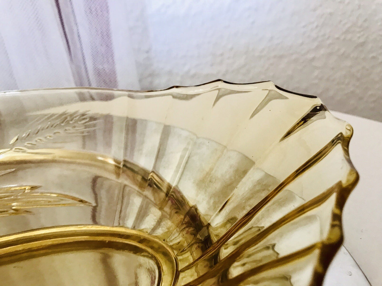Antik Art Déco Bernstein Farbe gelb Pressglas Schale Jardiniere Glas