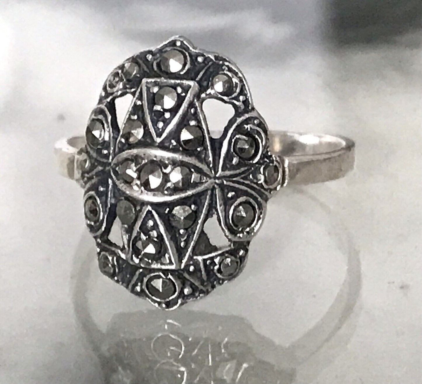 Antik Art Déco Edel Markasite DAMEN RING Silber 925 Gr.52 53 Schiffchen 1,68