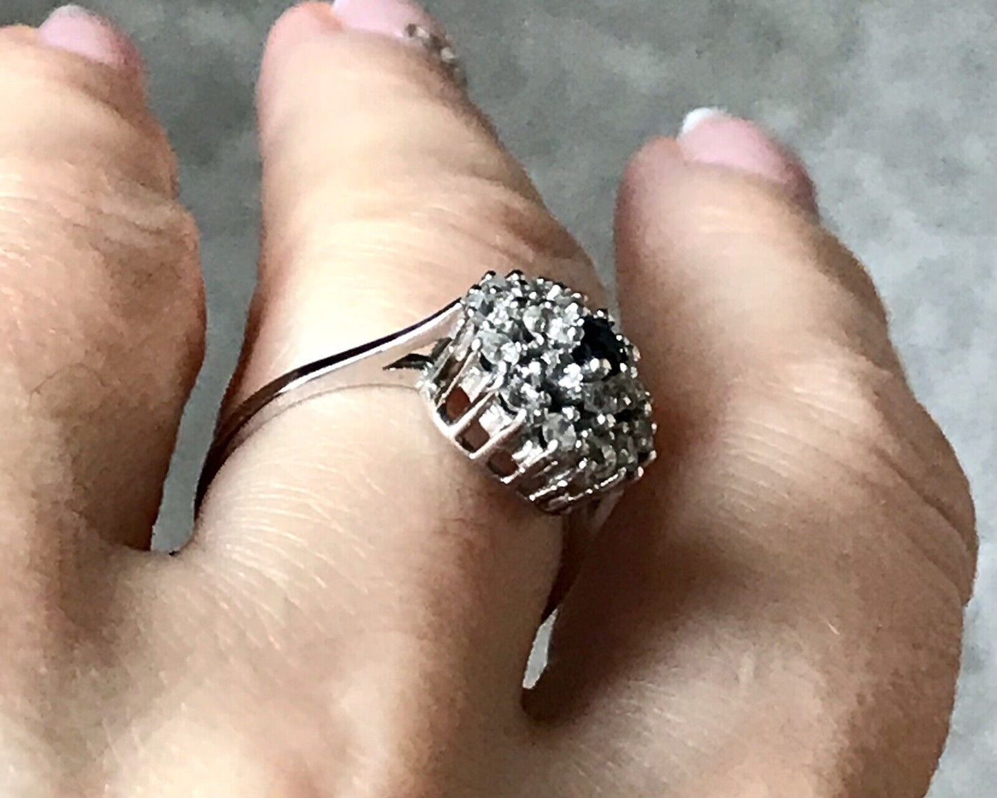 Vintage Entourage Halo Ring farblose Steine & Saphir Silber 925 ~Gr.54