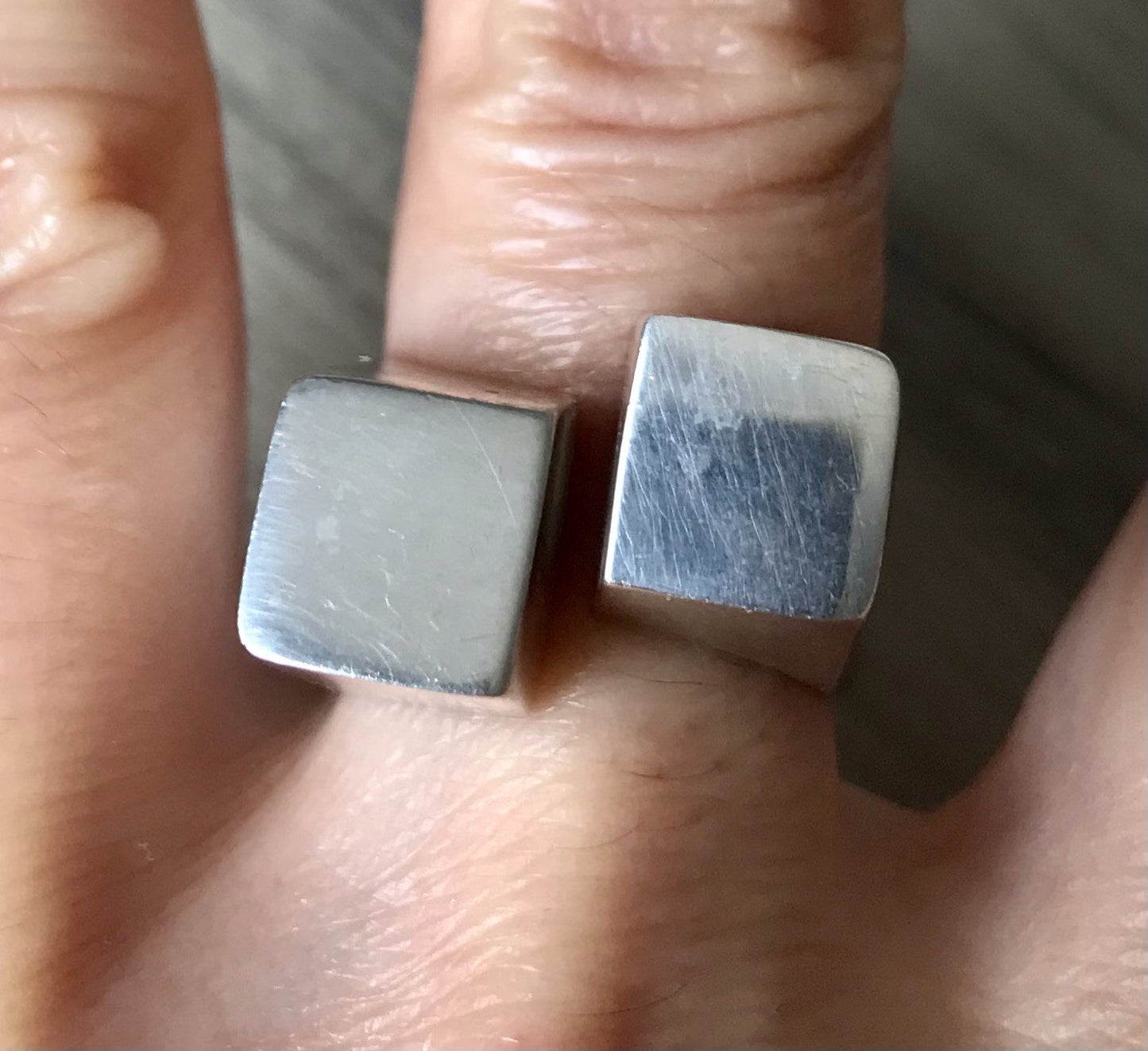 Vintage Modernist Designer DAMEN RING 925 Silber Cube Avantgarde 55 bis 59
