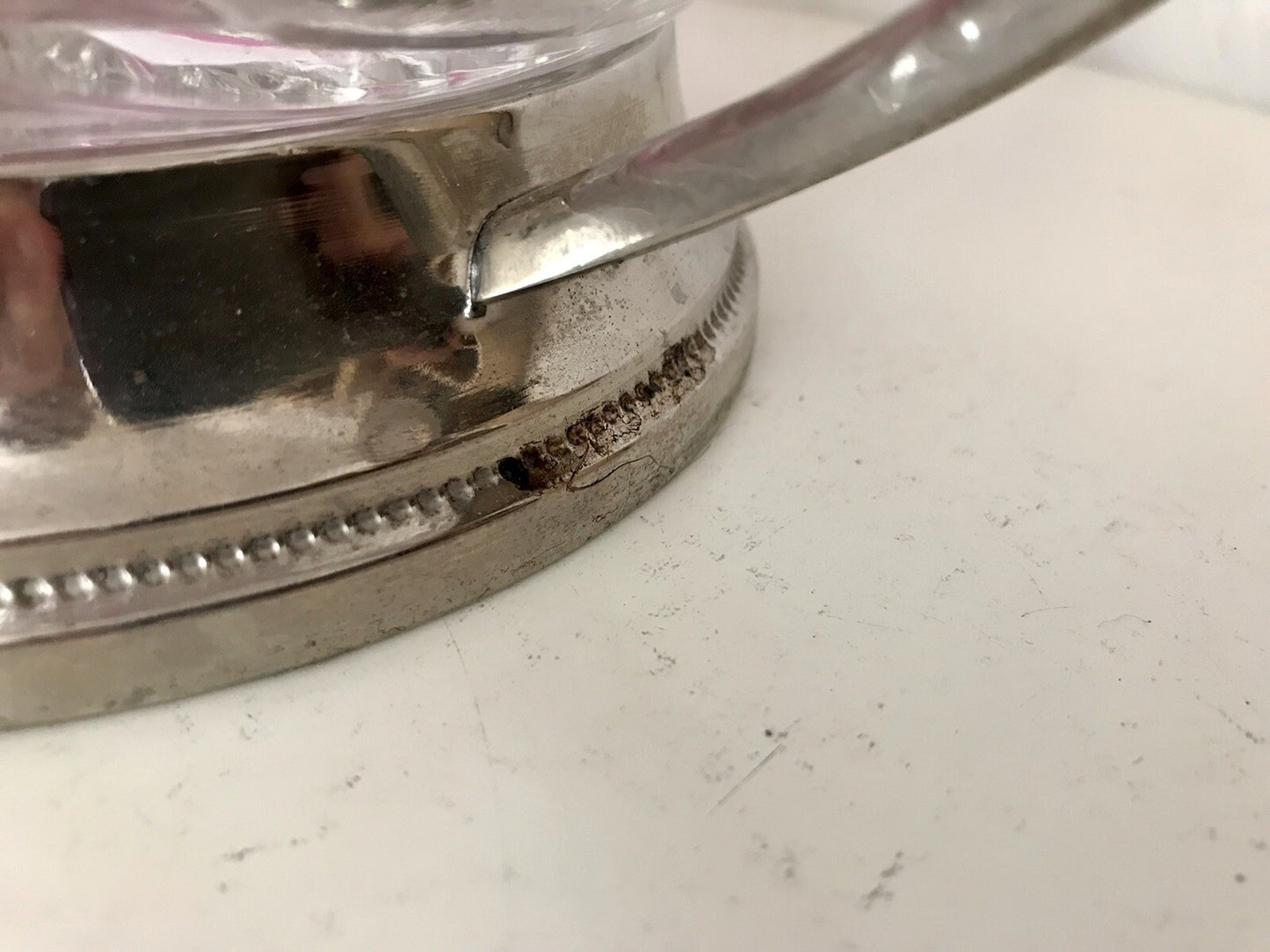 Antik Art Déco Schale Tafelaufsatz Pressglas Metallmontur Korb