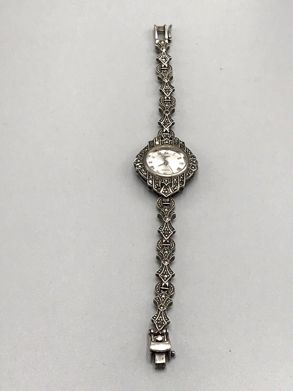 Vintage EDEL!!! Art Déco Stil 925 Silber Armbanduhr Damen Markasite wundervoll!