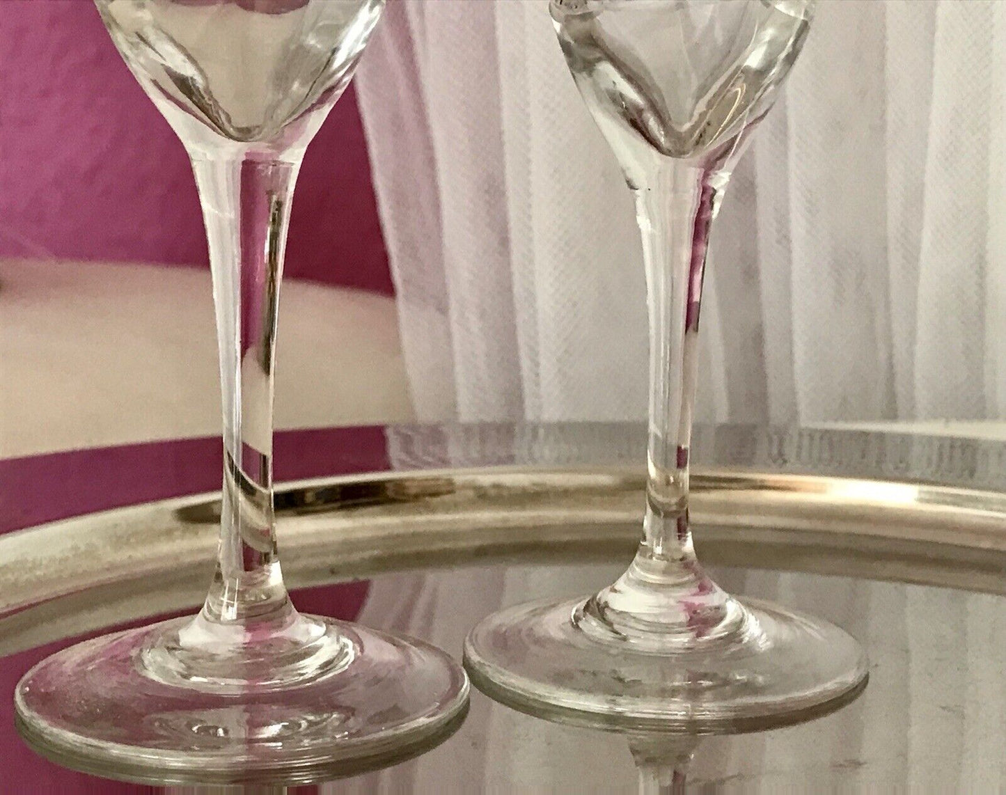 Antik 2 hochstielige Jugendstil Art Déco Likörgläser Kristallglas Schliff EDEL