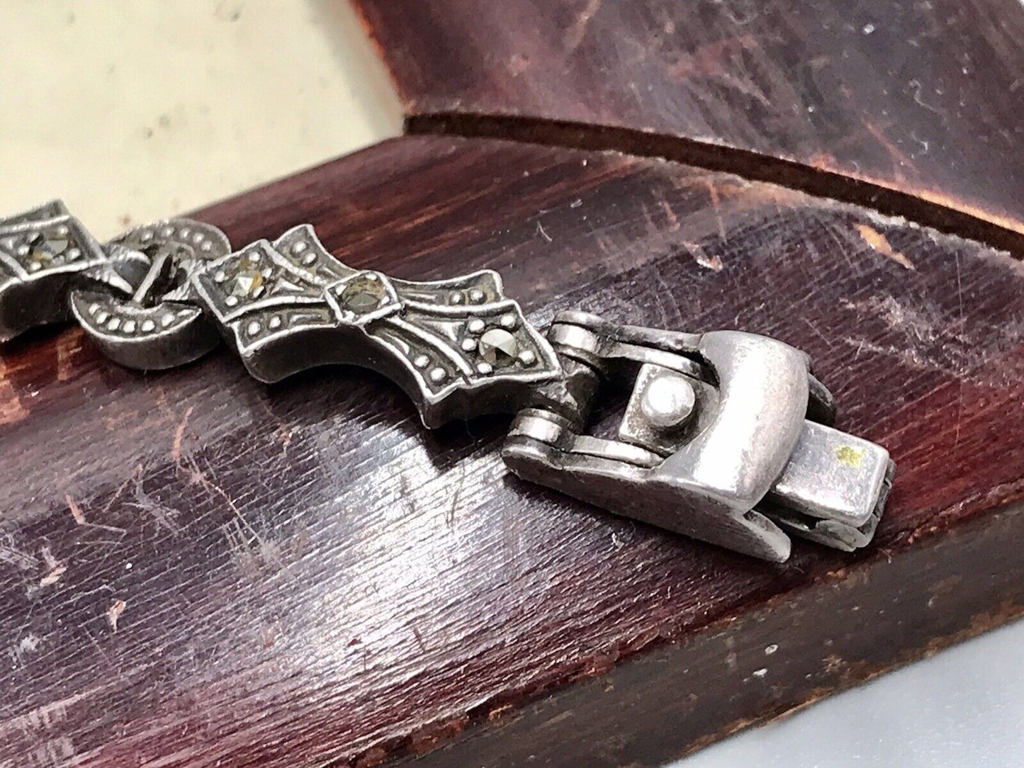 Vintage EDEL!!! Art Déco Stil 925 Silber Armbanduhr Damen Markasite wundervoll!