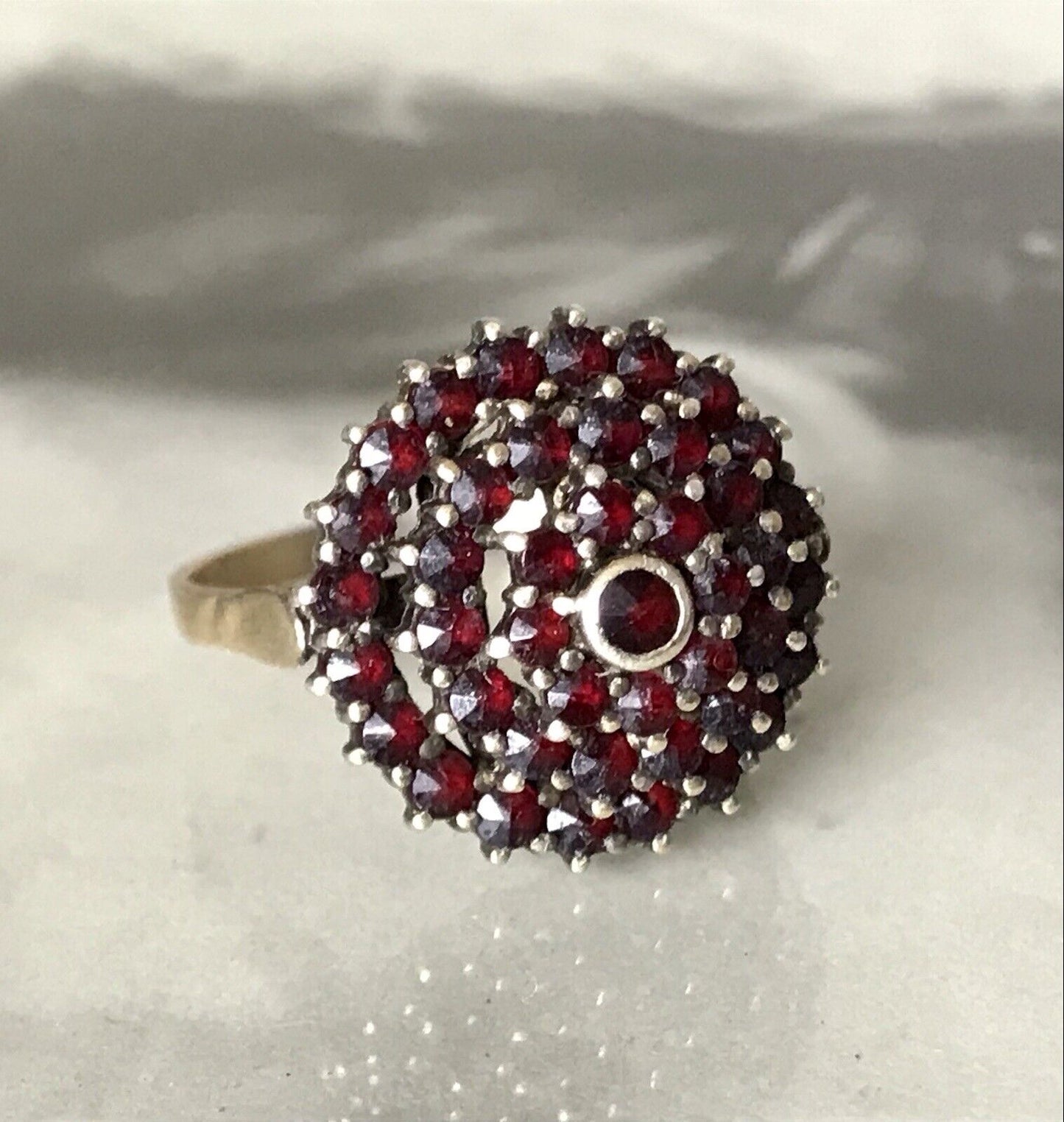 Antik Art Déco Damen Ring Granatschmuck 900 Silber Gr.59 Granatsteine vergoldet