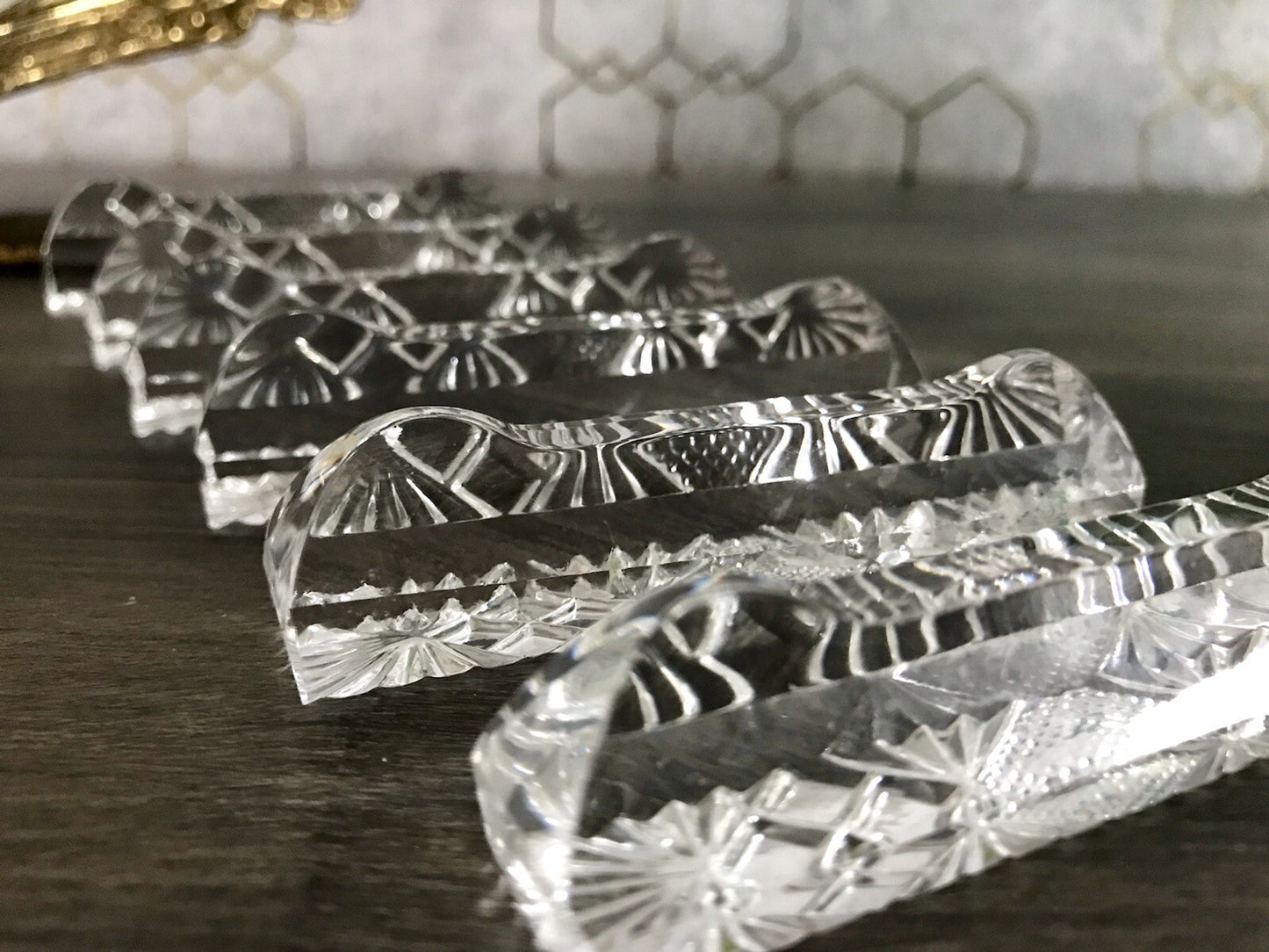 Alt antik? 6 Art Déco Messerbänkchen Kristallglas Glas EDEL Schliff