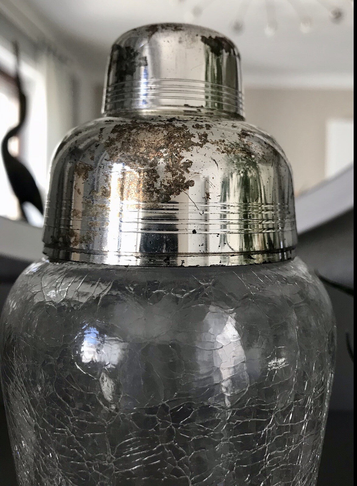 Vintage Glas 60er Craquelée versilbert Montur Getränke Cocktail Shaker