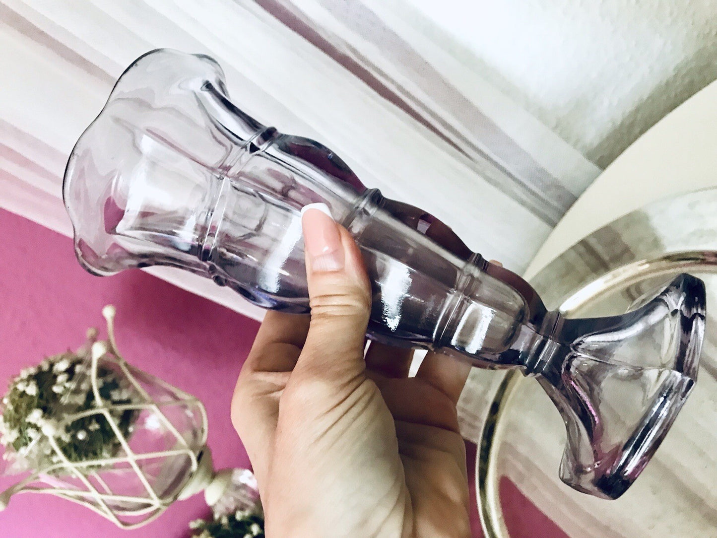 Antik Art Déco 1 Vase Glasvase Pressglas Lila Glas