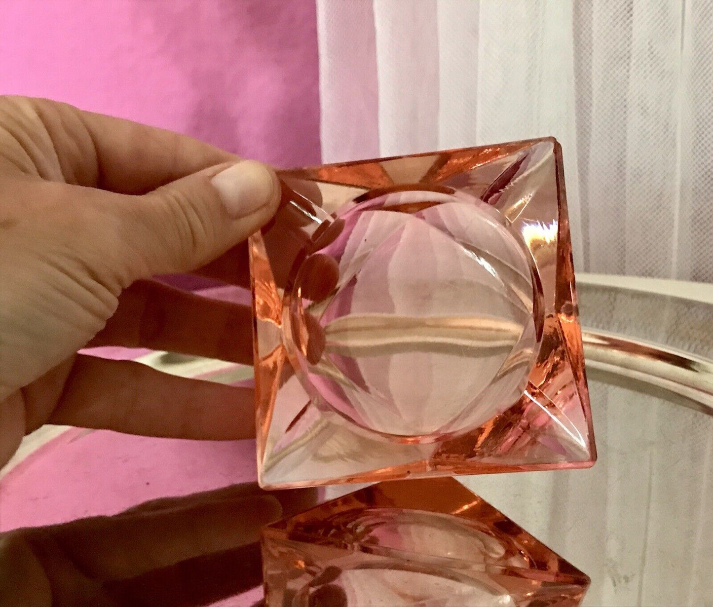Antik Art Déco Aschenbecher Ascher Rosalin Pressglas Glas geometrisiert