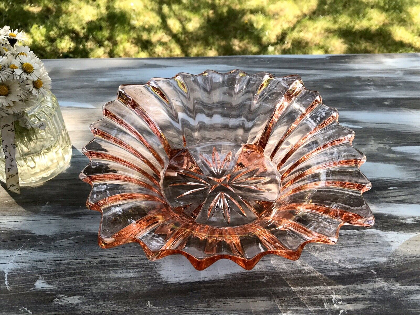 Jardiniere Brockwitz Prismen Rosalin Rosa Art Déco Schale Pressglas Glasschale