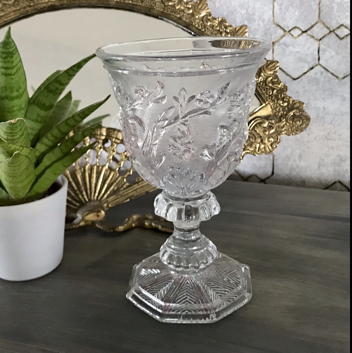 Antik Fußbecher Kelch Becher Weinglas Pokalglas Kristallglas? ~1830