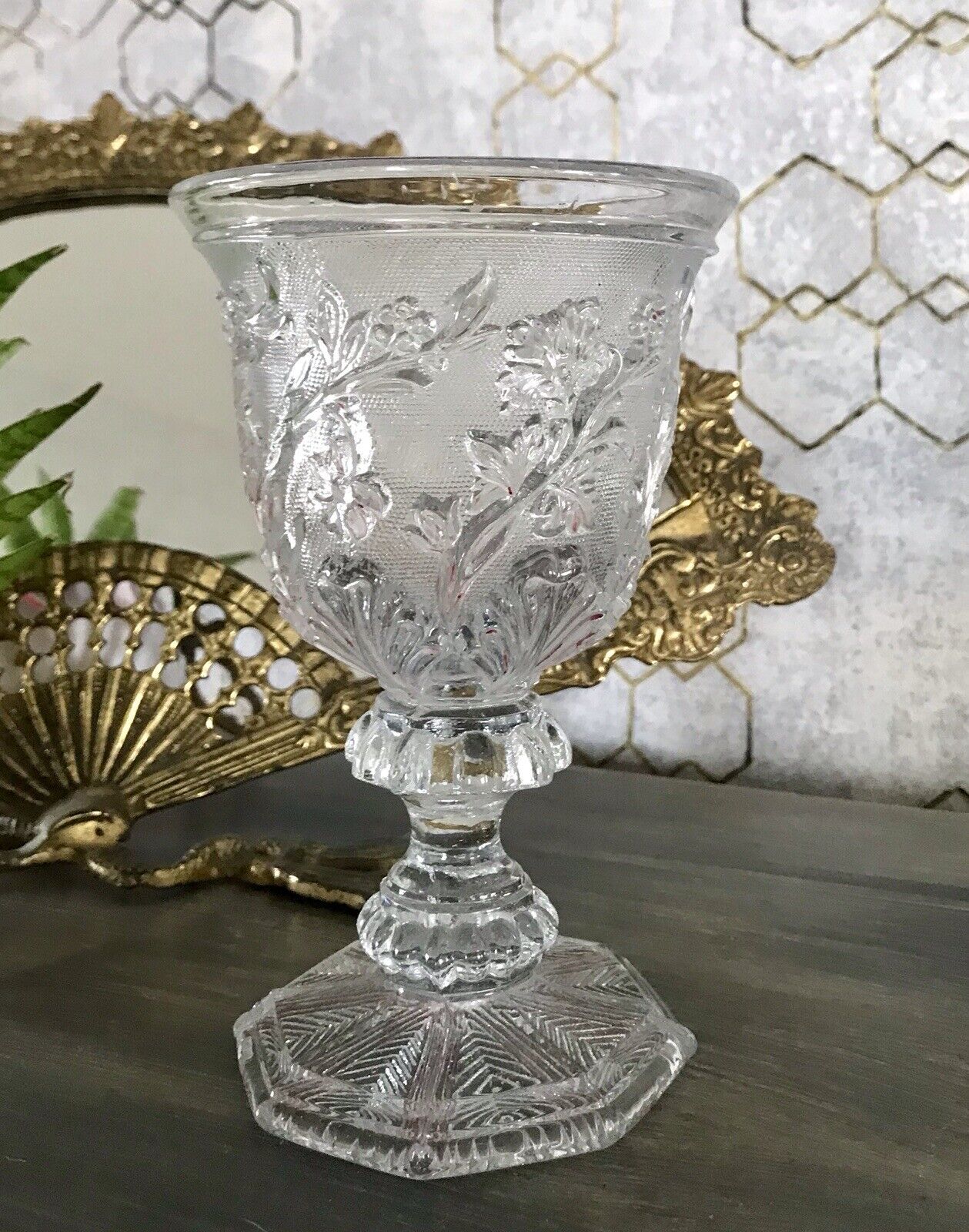 Antik Fußbecher Kelch Becher Weinglas Pokalglas Kristallglas? ~1830