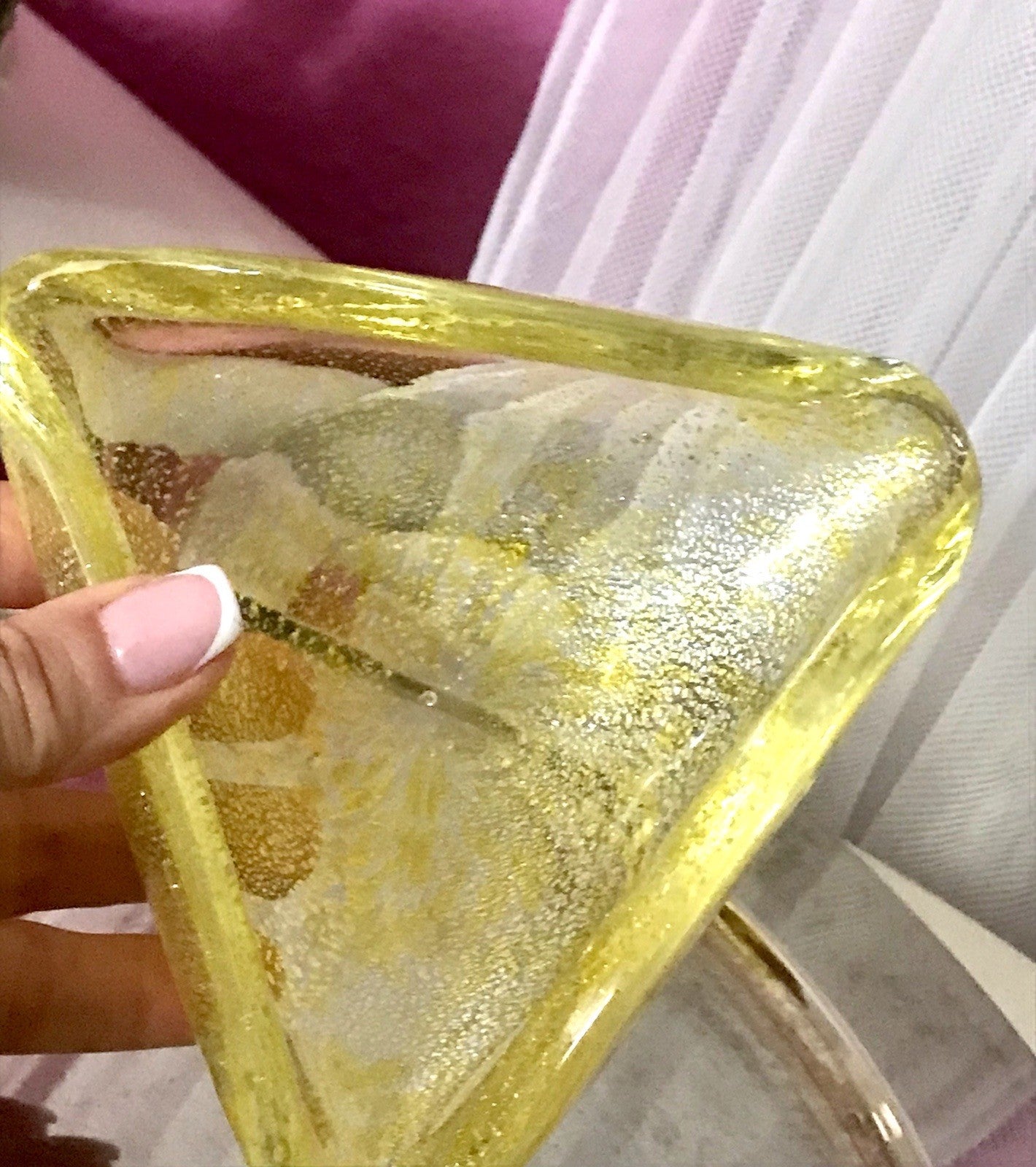 Murano 60er 70er Jahre Aschenbecher Schale Glas gelb So Schön! schillernd