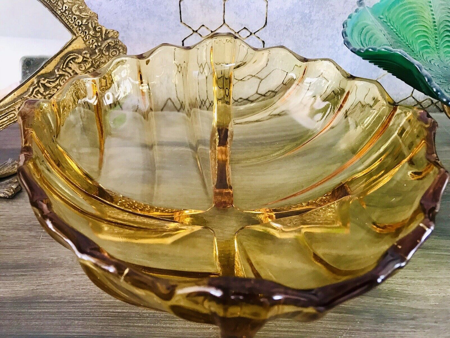 Antik Art Déco gelb Pressglas Jardiniere Schale Glas RAR markant