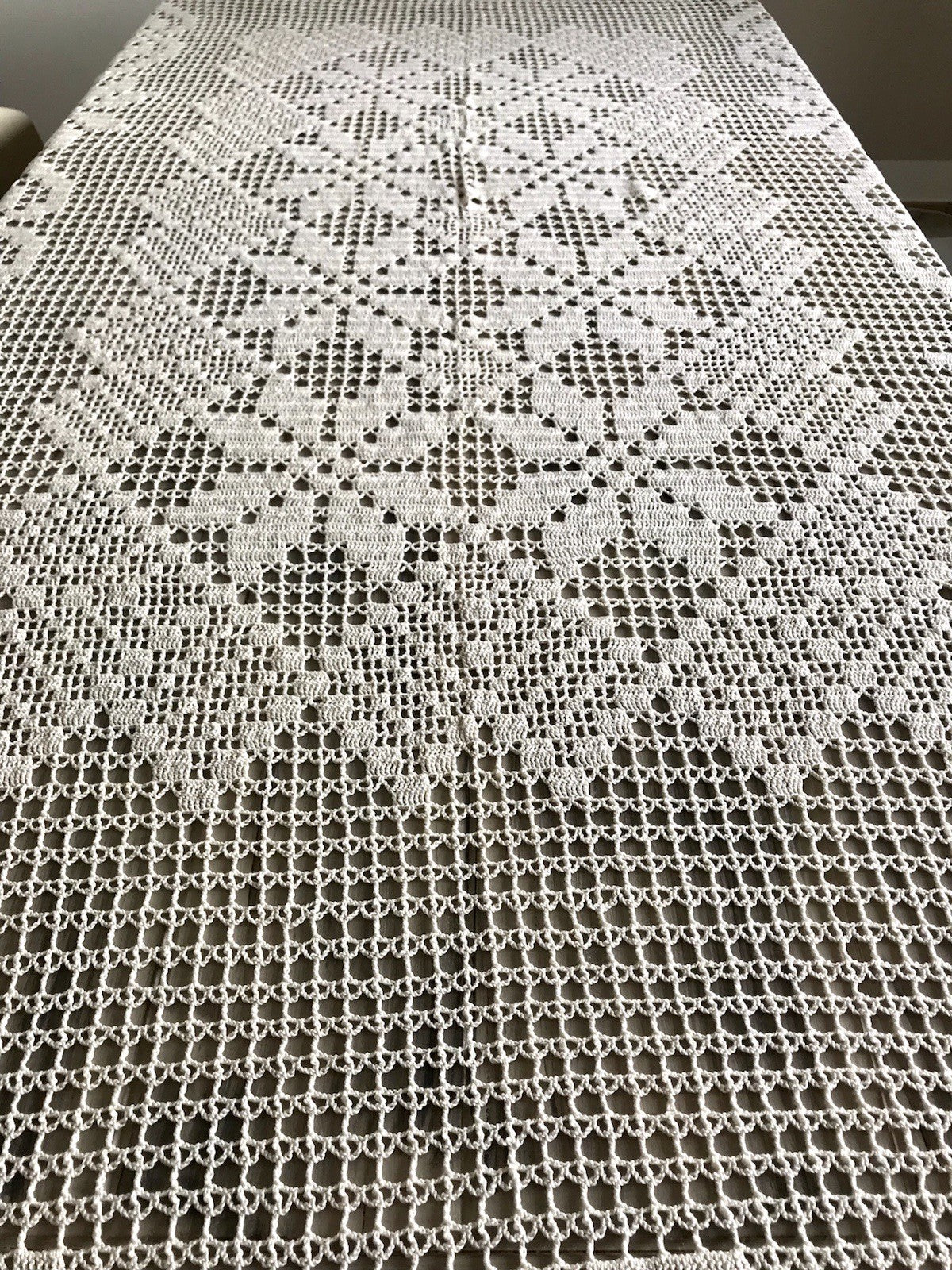 Antik Häkelspitze Tischdecke gehäkelt Creme Baumwolle Spitze Landhaus 170x145