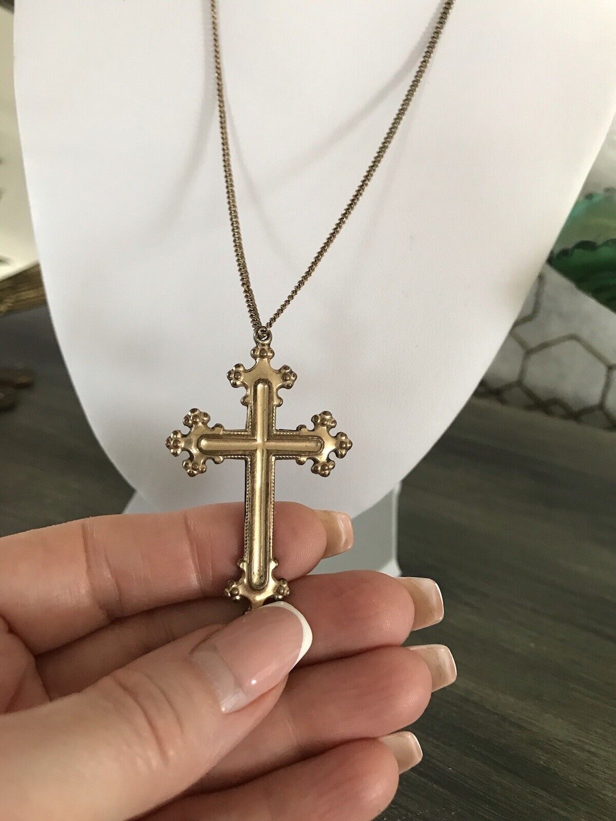 Antik Alt Amerik. Doublè Kreuz Anhänger schön Farbe gold