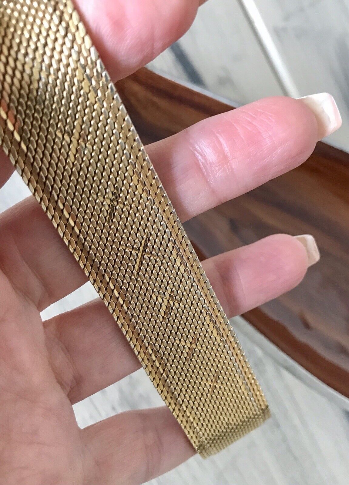 Vintage wunderschönes breites Teppicharmband Armband vergoldet