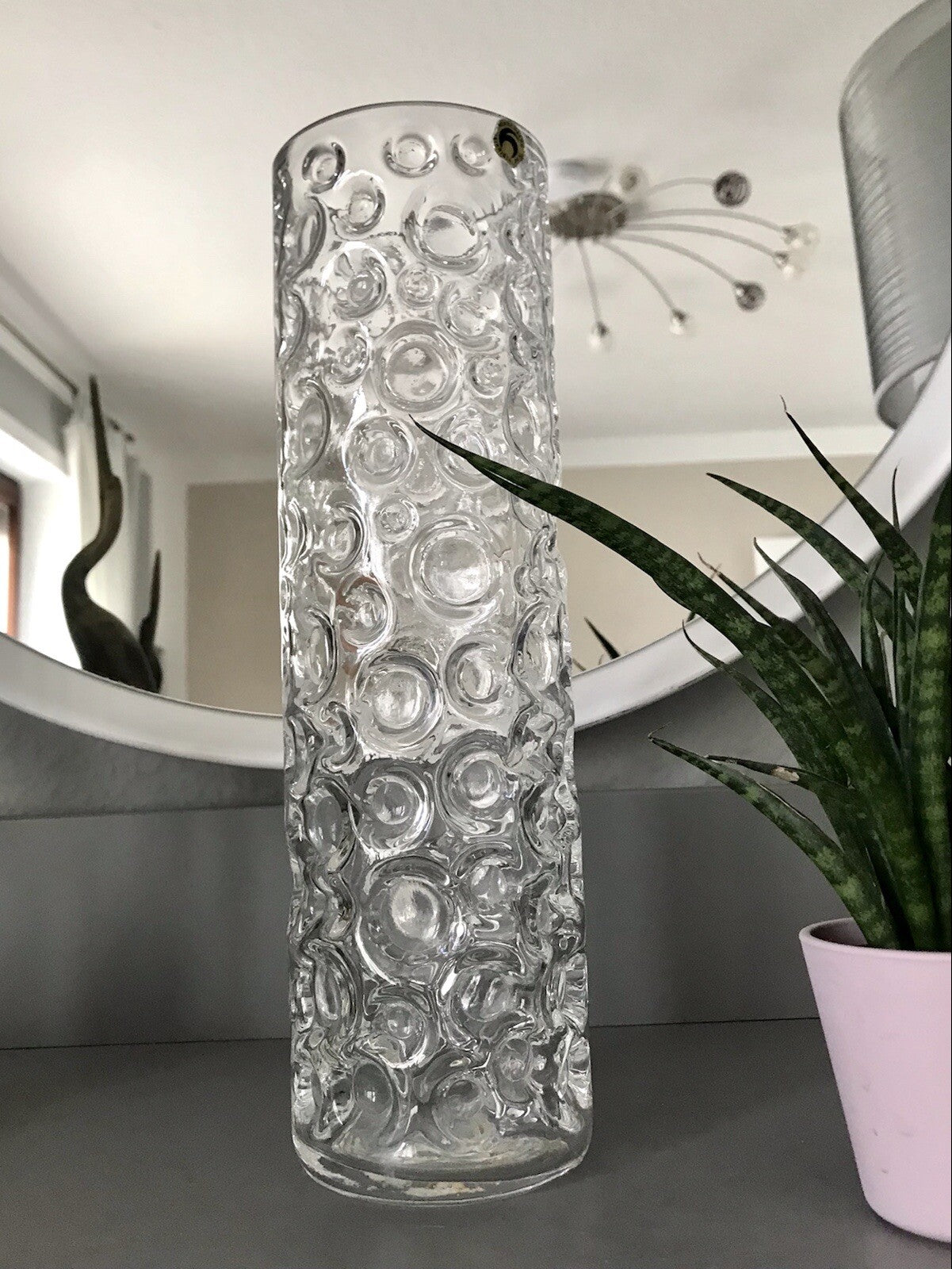 Vintage 60er 70er Design hohe Glasvase Glas Vase Bubble Op Art Hirschberg