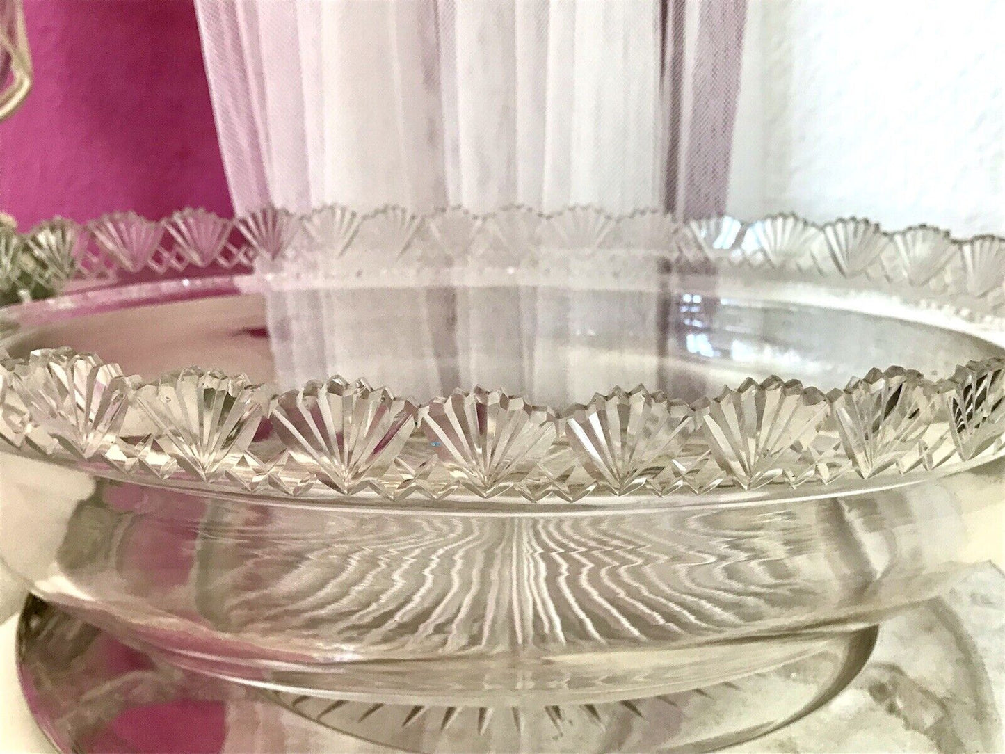Antik Groß Bleikristall Schale Glasschale Jardiniere Kristallglas Glaseinsatz