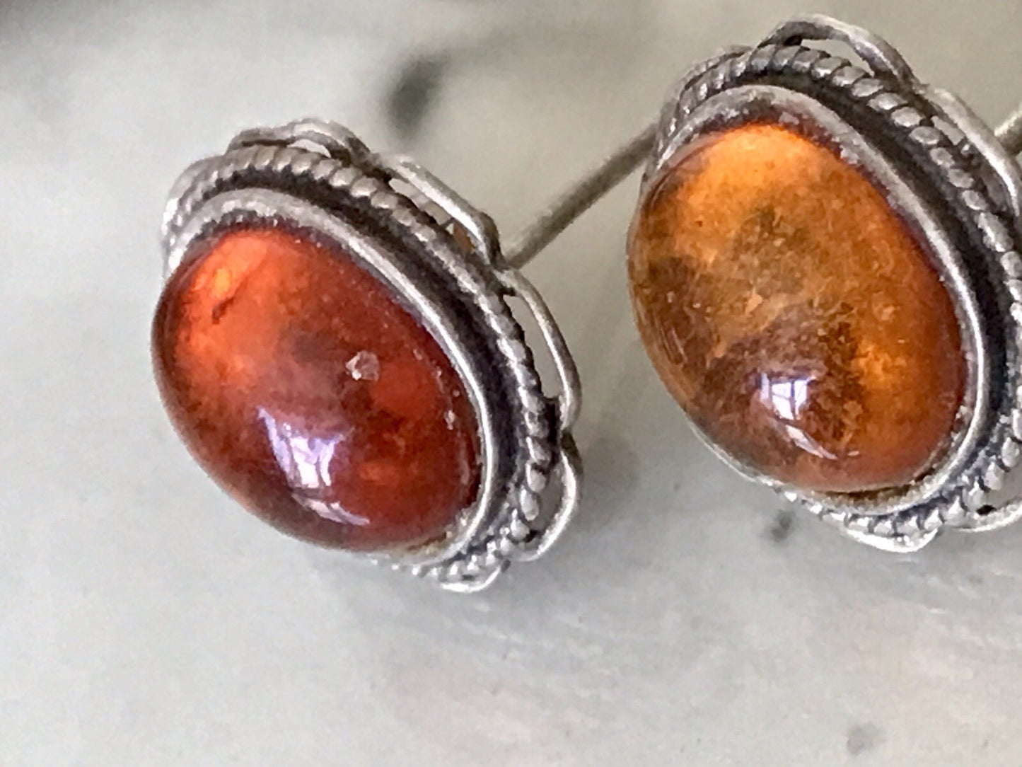 Vintage Ohrringe Ohrstecker DAMEN 925 Silber Bernstein Echtsilber Sterligsilber