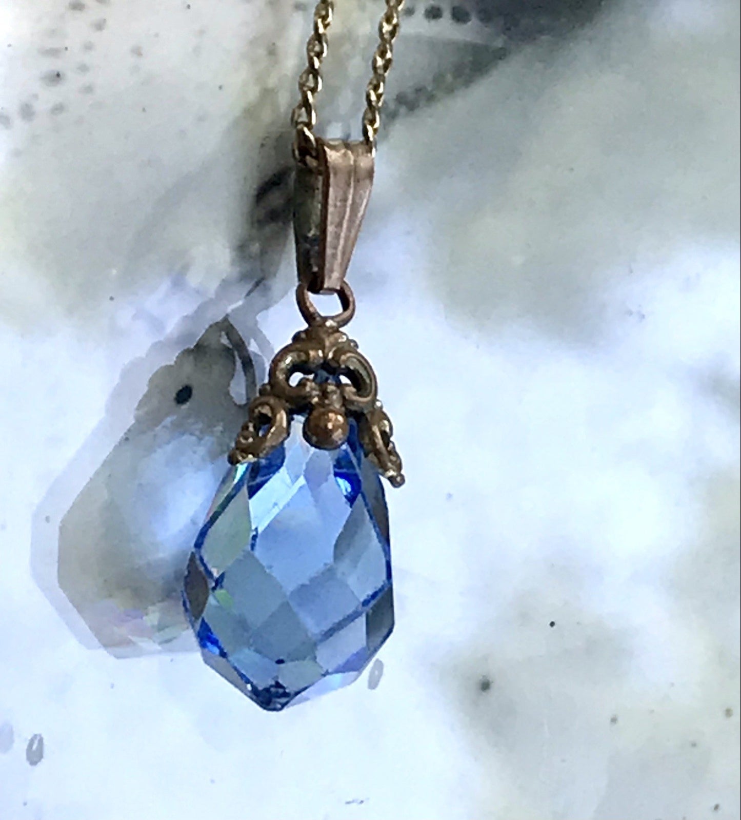 Antik Art Déco Anhänger Oresto blauer Stein Pendoloque