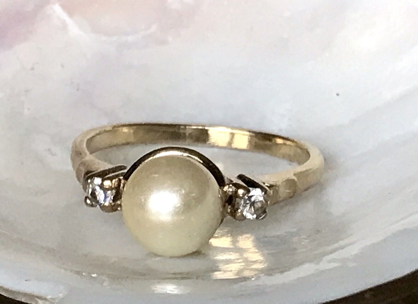 Antik Alt Edel DAMEN RING Silber 925 Perle farblose Steine Gr.58 18,4 vergoldet