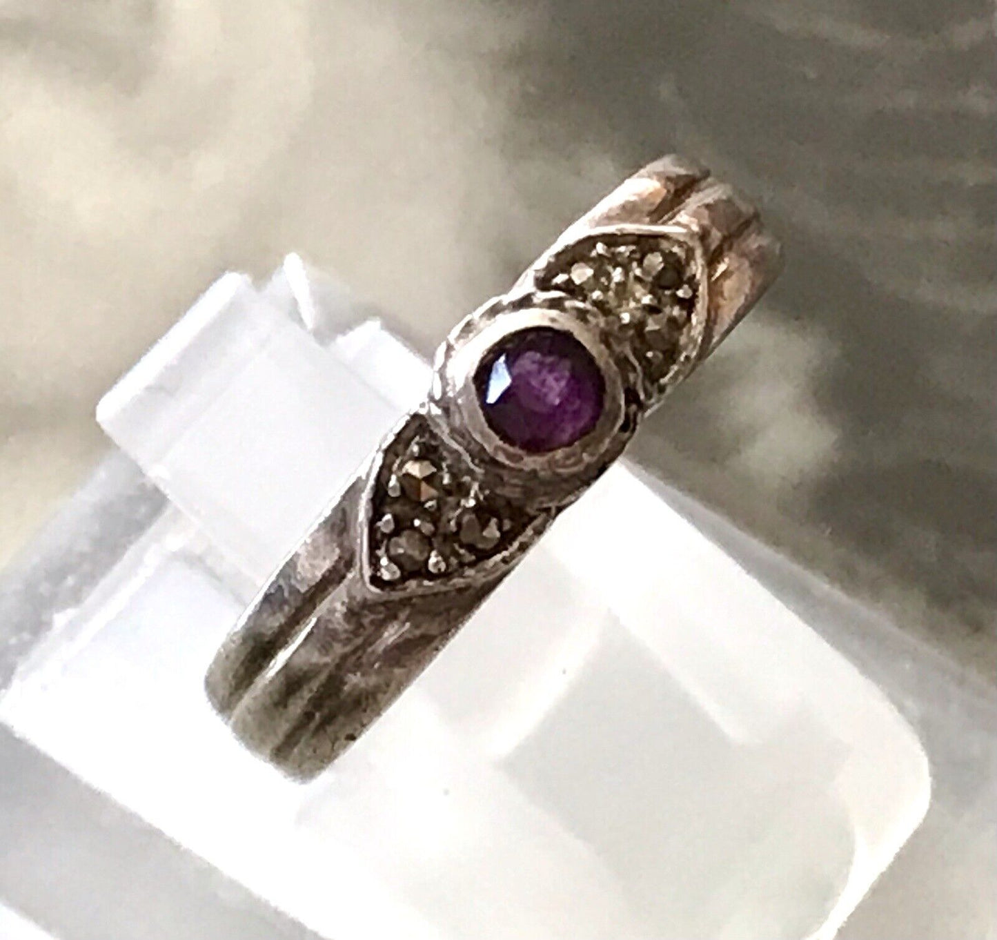 Antik Art Déco Damen Ring lila Stein Silber 925 Gr.55 56 Markasite