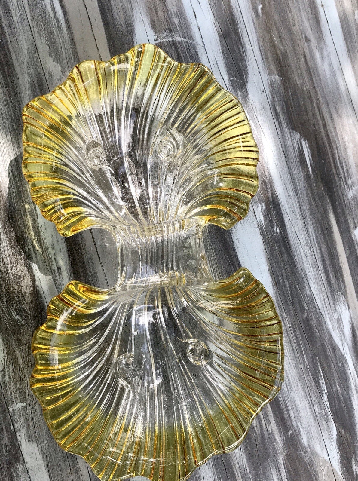 Vintage 70er Glas Schale Anbietschale Muschel Walther Glas Kultig gelb