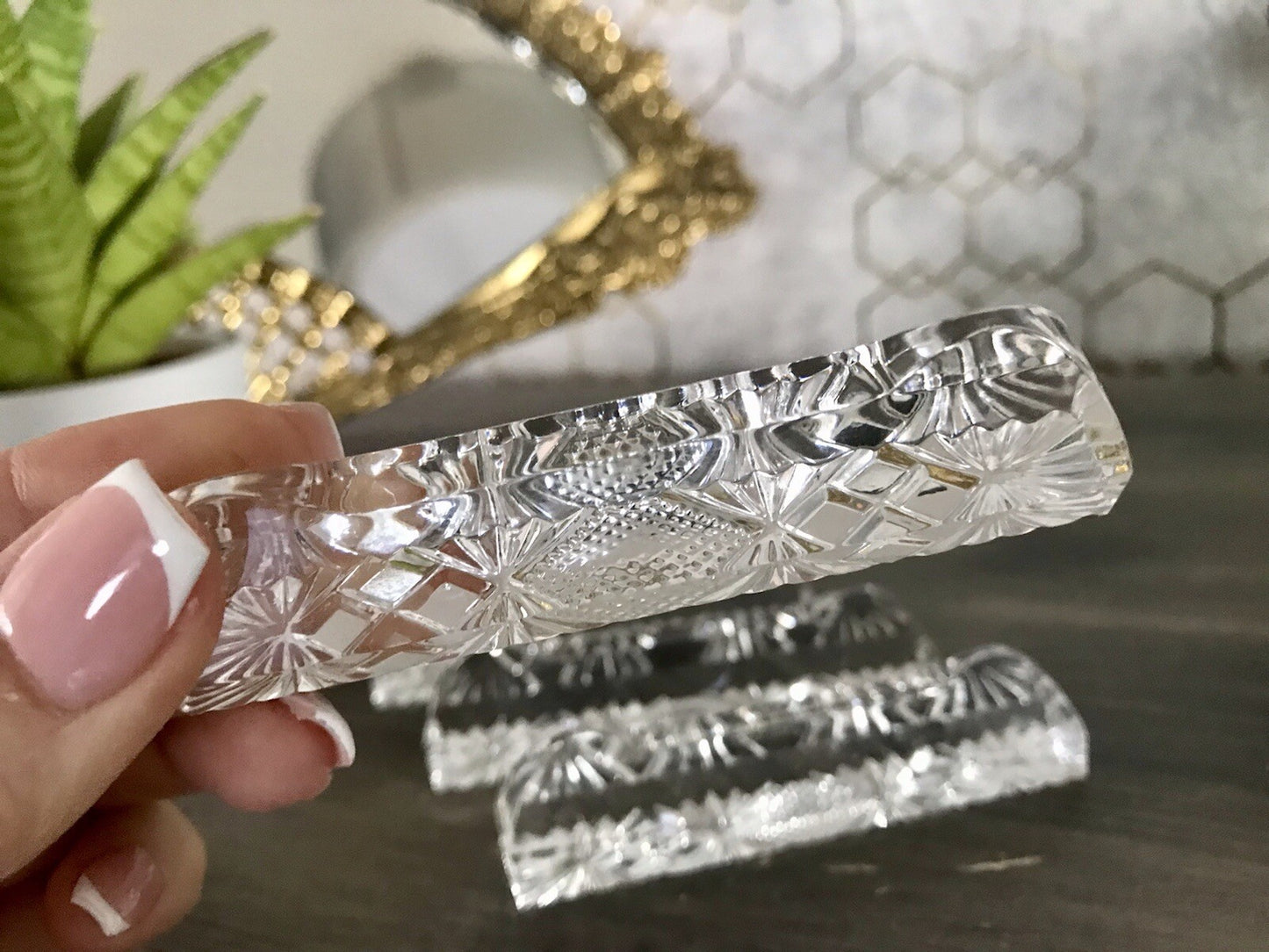 Alt antik? 6 Art Déco Messerbänkchen Kristallglas Glas EDEL Schliff
