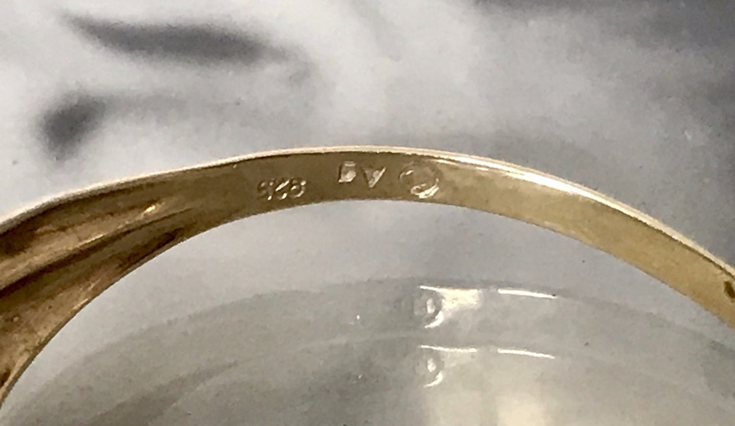 Vintage 1980er Ring blauer Stein Türkis? 925 Silber vergoldet Gr.67
