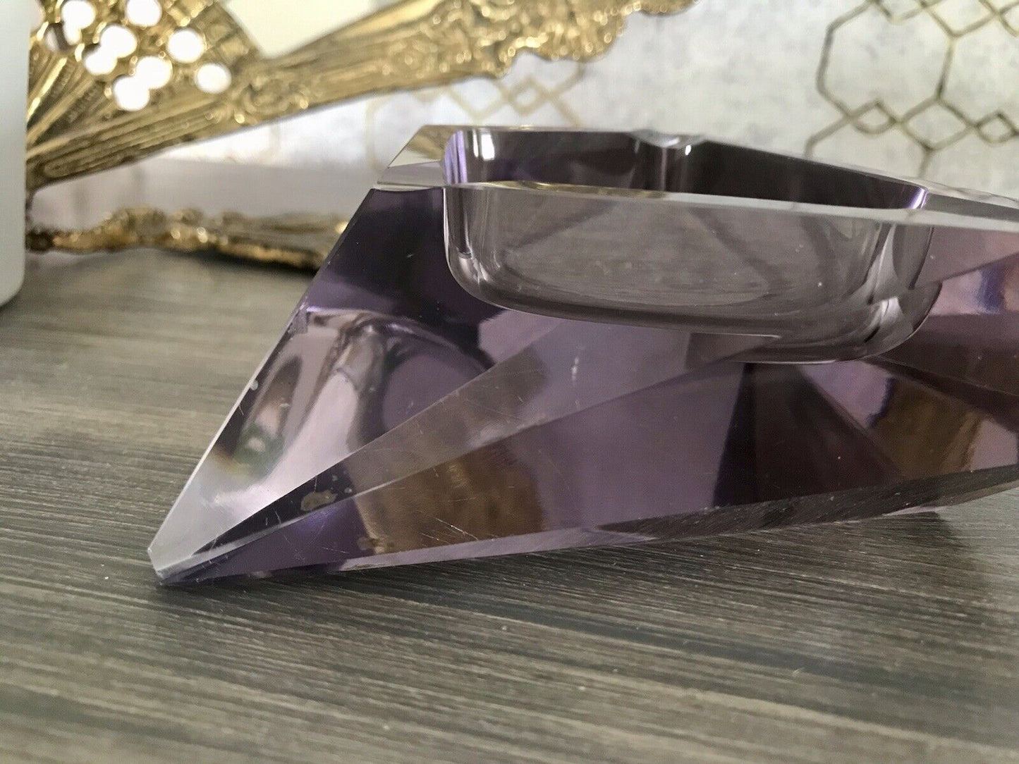 Antik Art Déco Aschenbecher Ascher lila Kristallglas Glas Burkert? Alexandrit