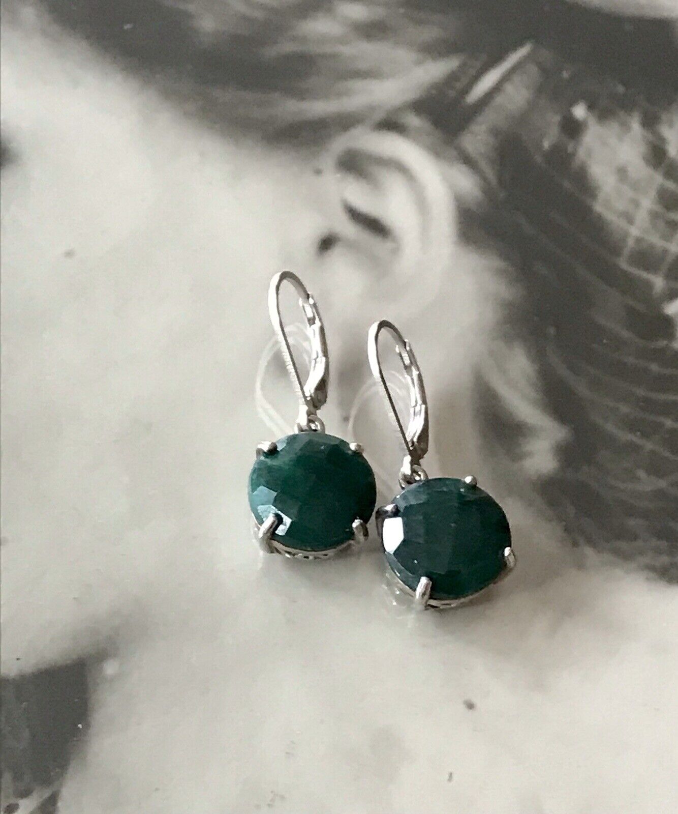 Alt Vintage Ohrringe Ohrhänger DAMEN Silber grüner Stein Onyx?