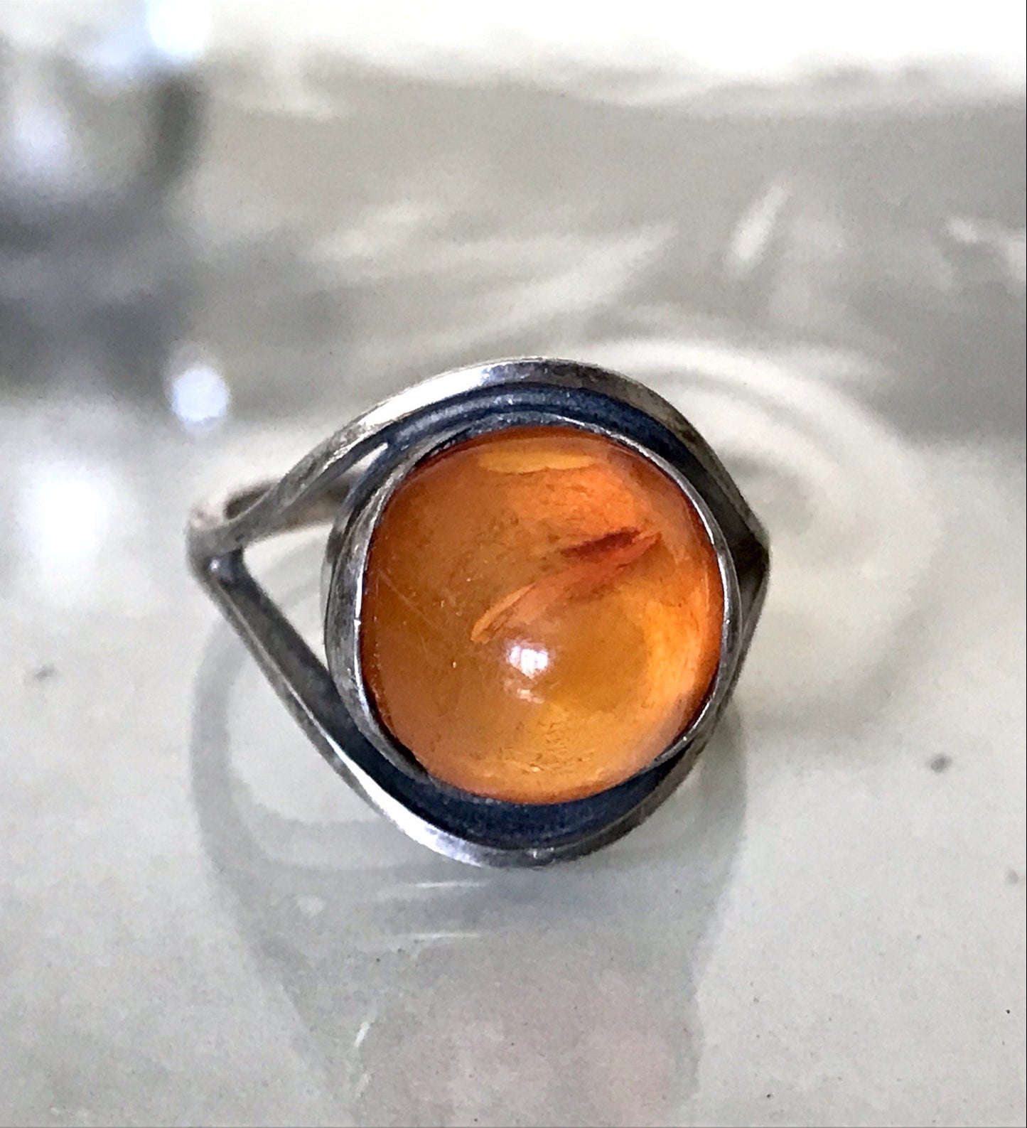 Alt Antik Vintage Edel Bernstein DAMEN RING Silber Super Design! Gr.56 57 WOW!