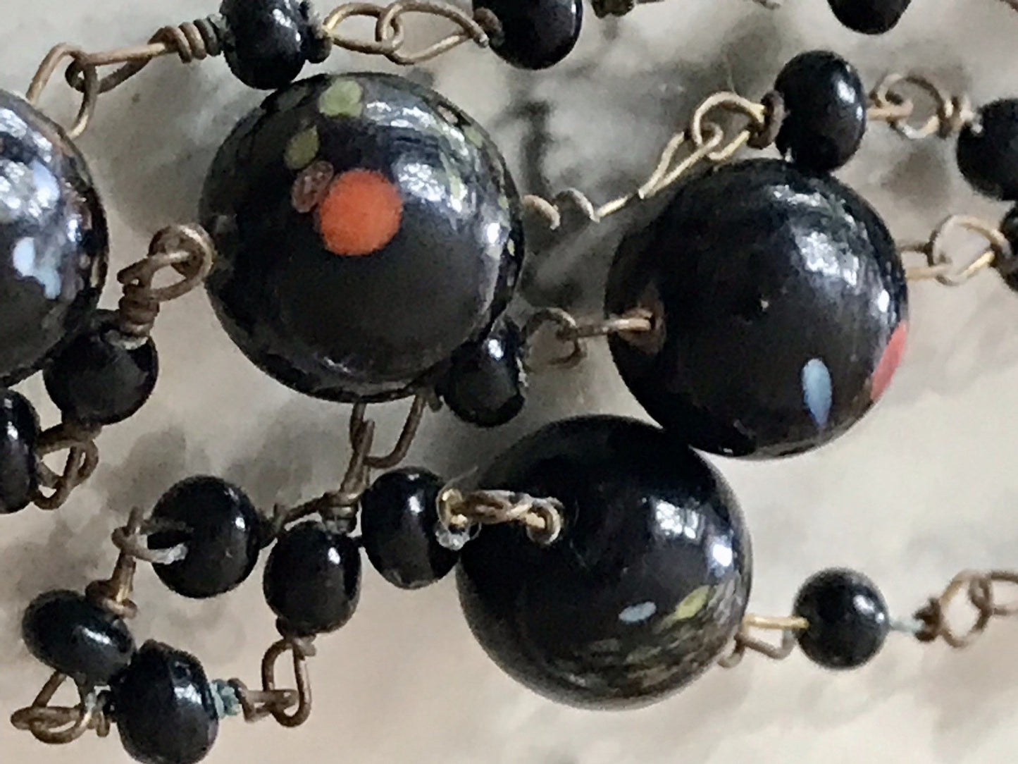 Alt antik? Vintage lange Halskette Kette schwarze Murano Perlen Sehr Schön