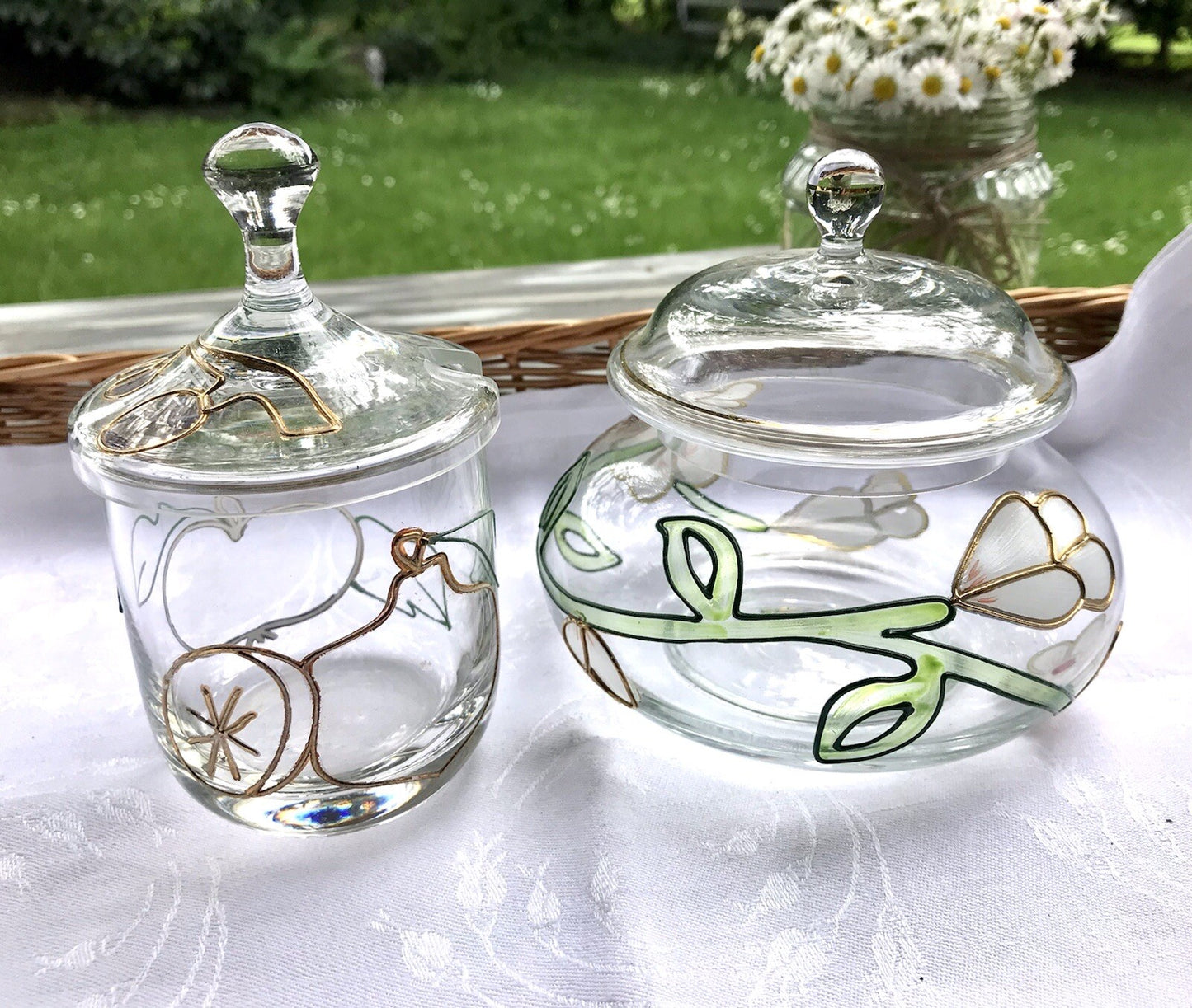 Nagel 2 Glasdose Bonboniere Gefäß Glas Konfitüre Marmeladen Dose Tiffany Optik
