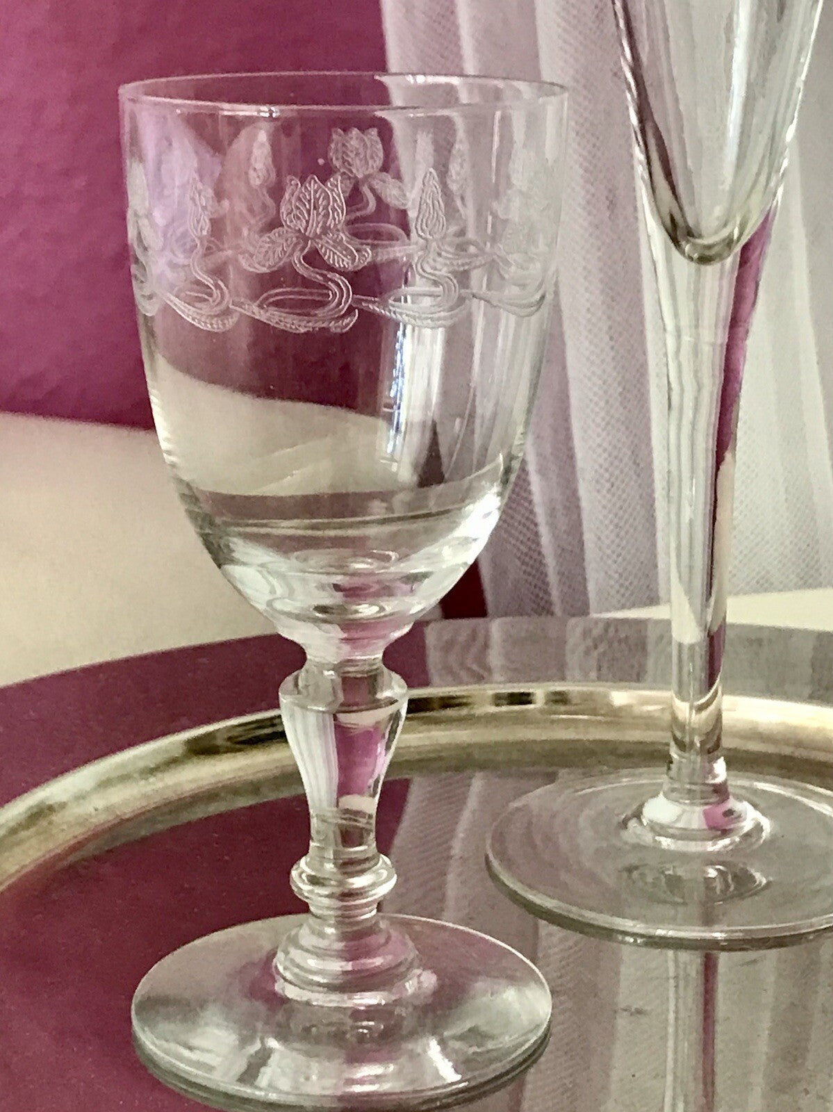 Konvolut Antik 3 Gläser Weinglas Sektglas Likörglas gerippt Ätzglas Jugendstil