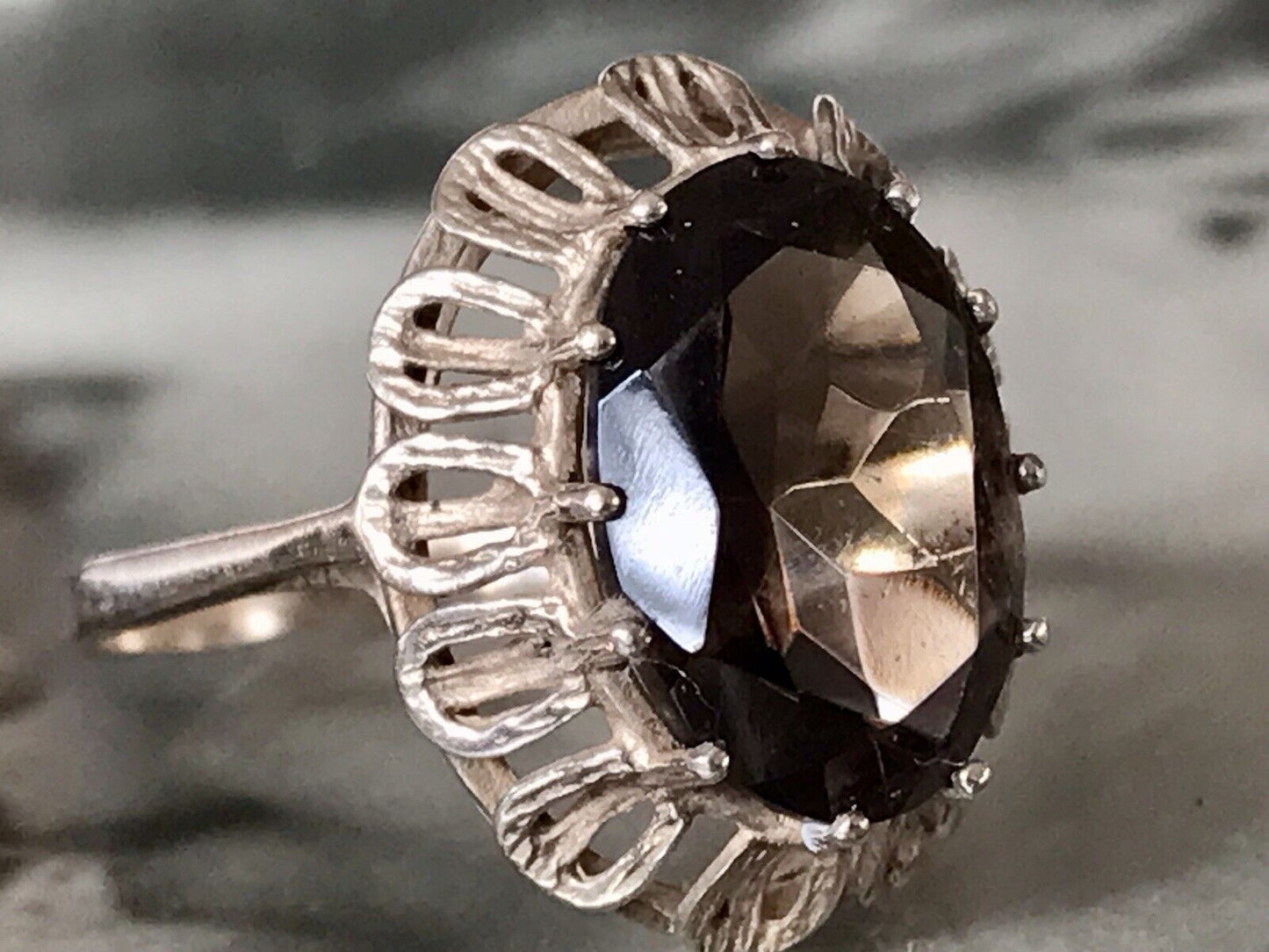 Vintage Edel Rauchquarz Stein DAMEN RING Silber 835 Gr.57 1,81