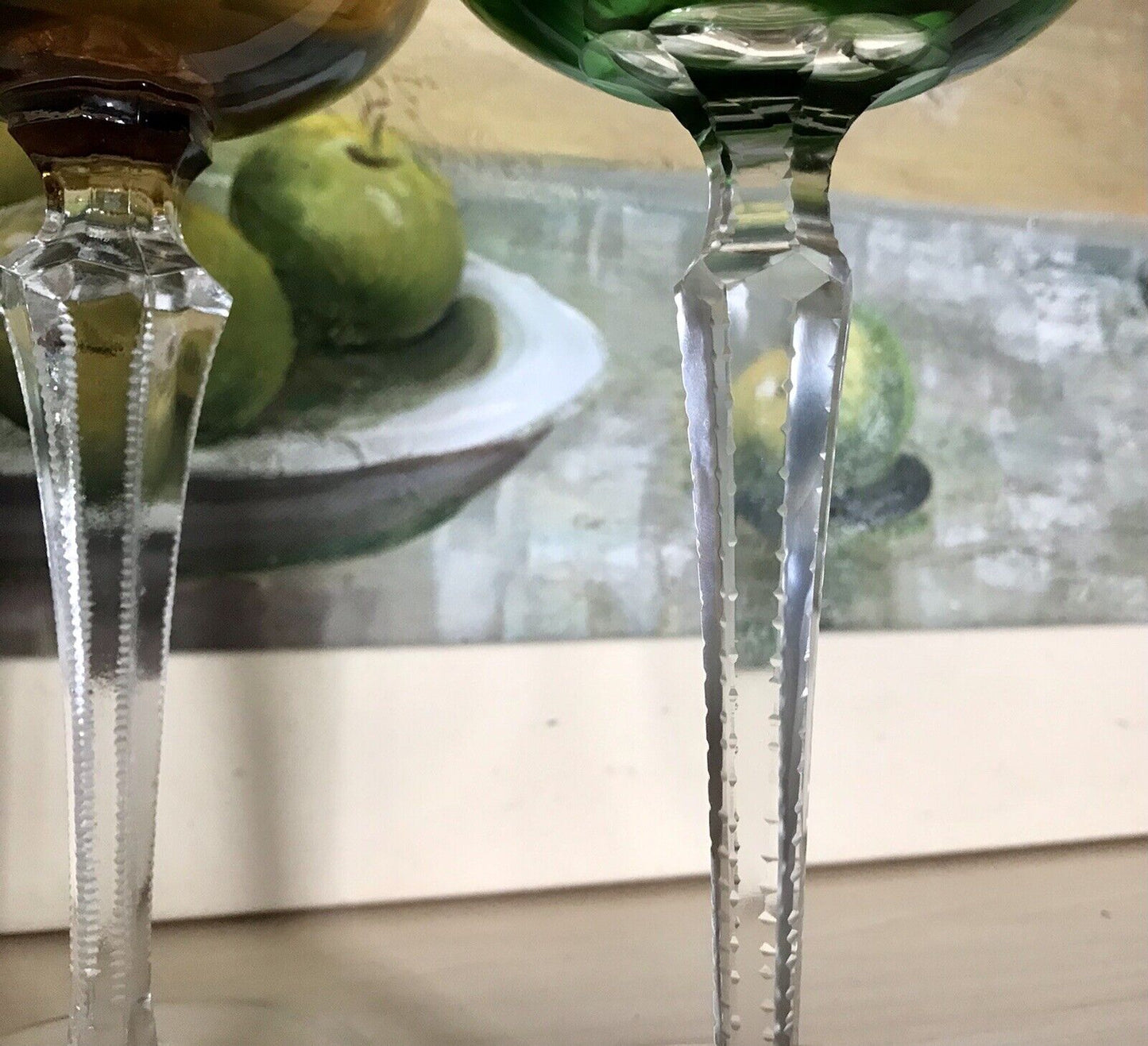 Alt Vintage antik? 2x Weinglas Römer Kristallglas Schliff gelb grün Schliff
