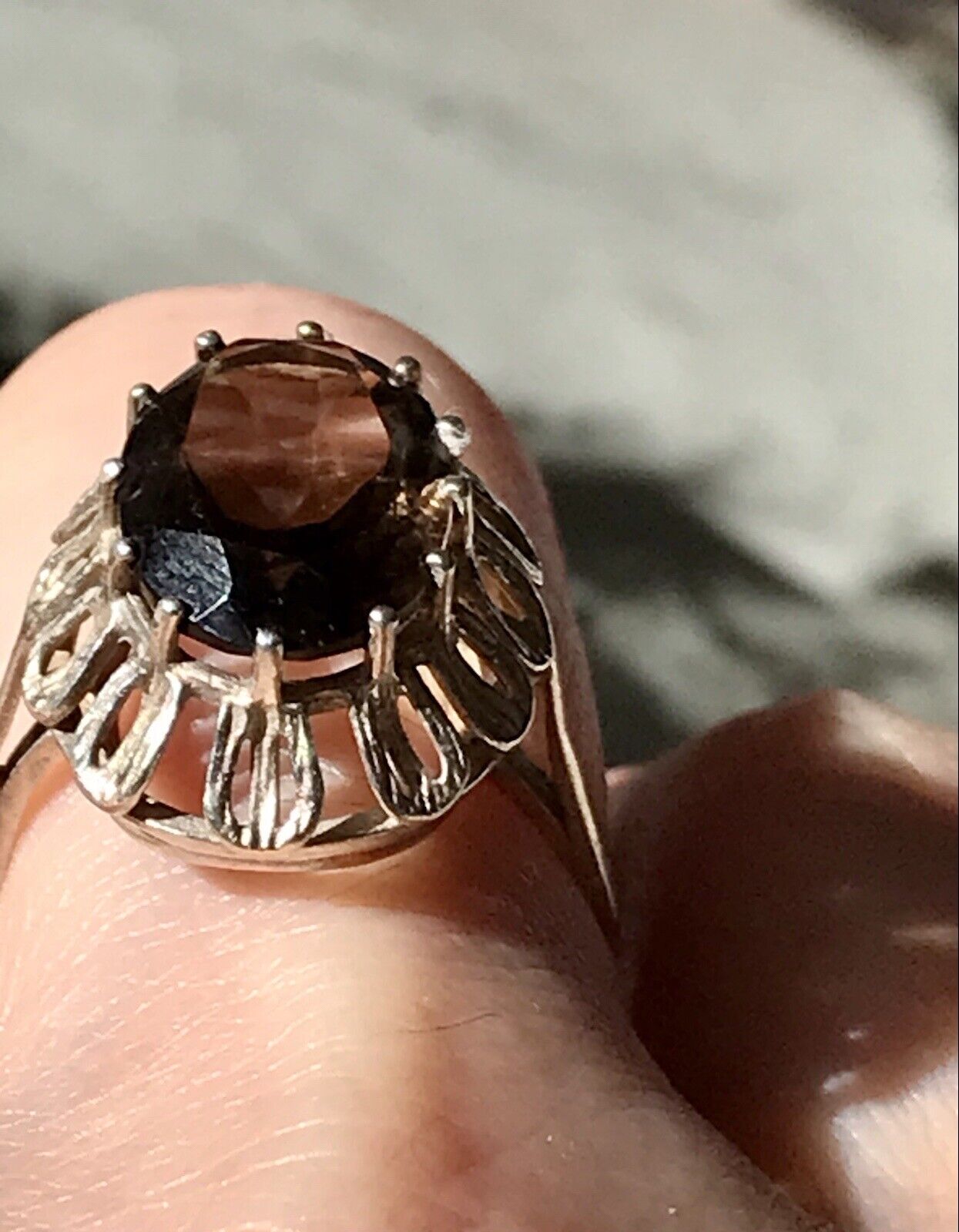 Vintage Edel Rauchquarz Stein DAMEN RING Silber 835 Gr.57 1,81
