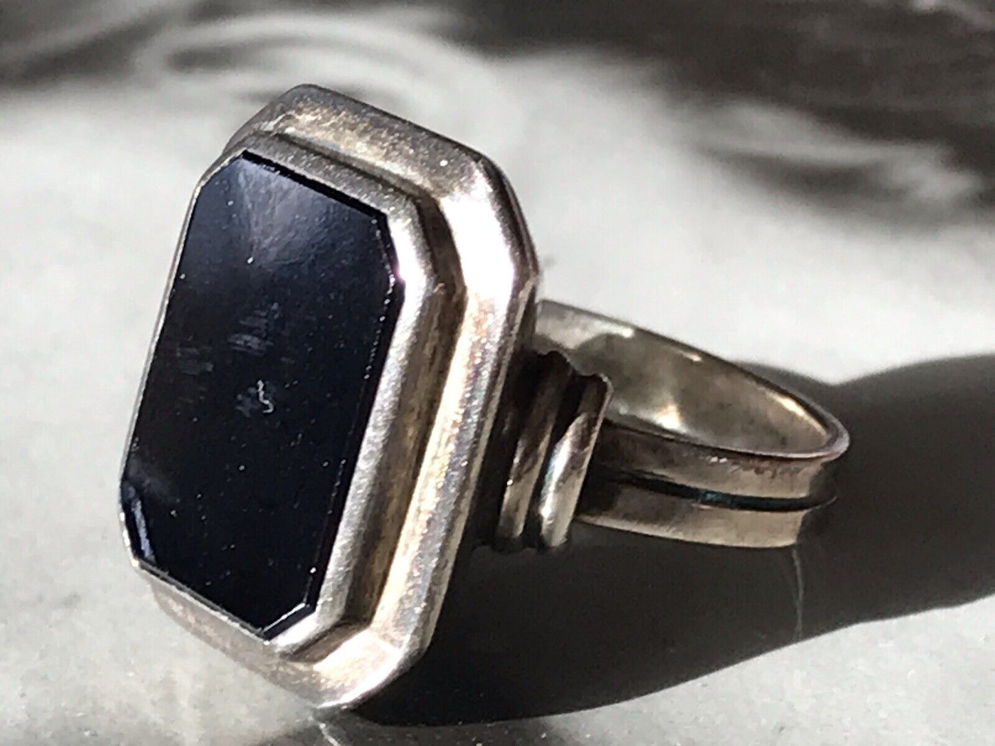 Antik Art Déco Edel Onyx Siegel RING Silber 835 Gr.60