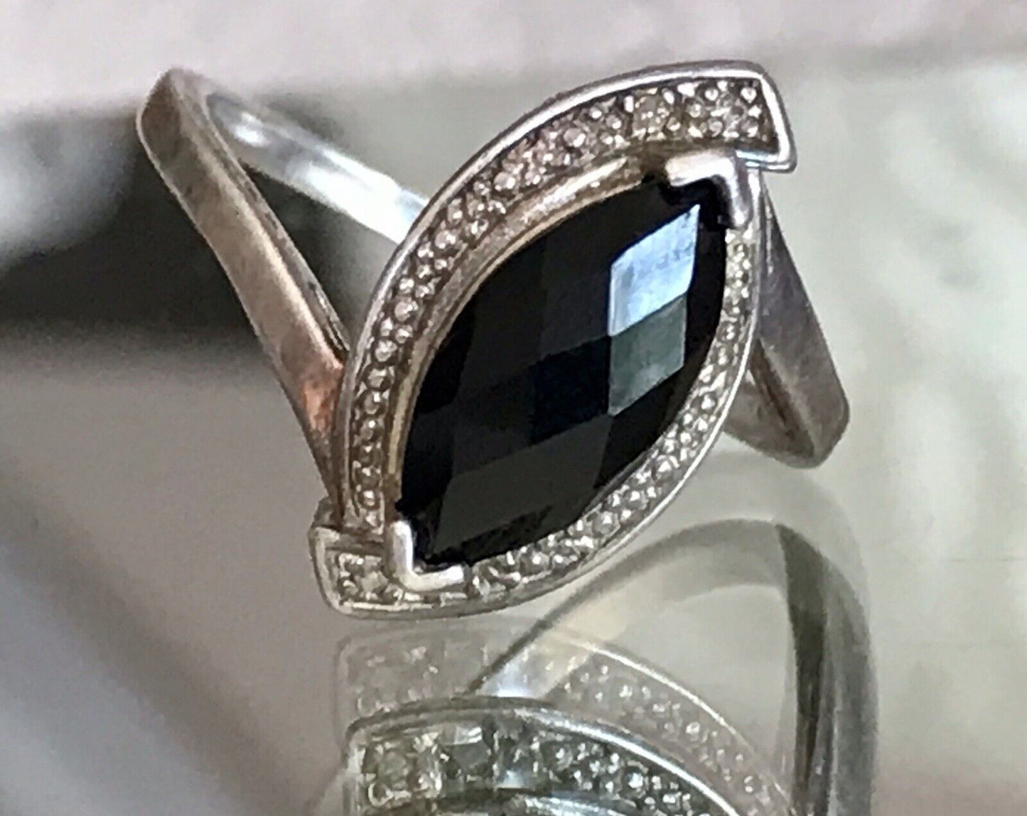 Vintage Onyx? DAMEN RING Silber 925 Gr.55 17,5 Schiffchen
