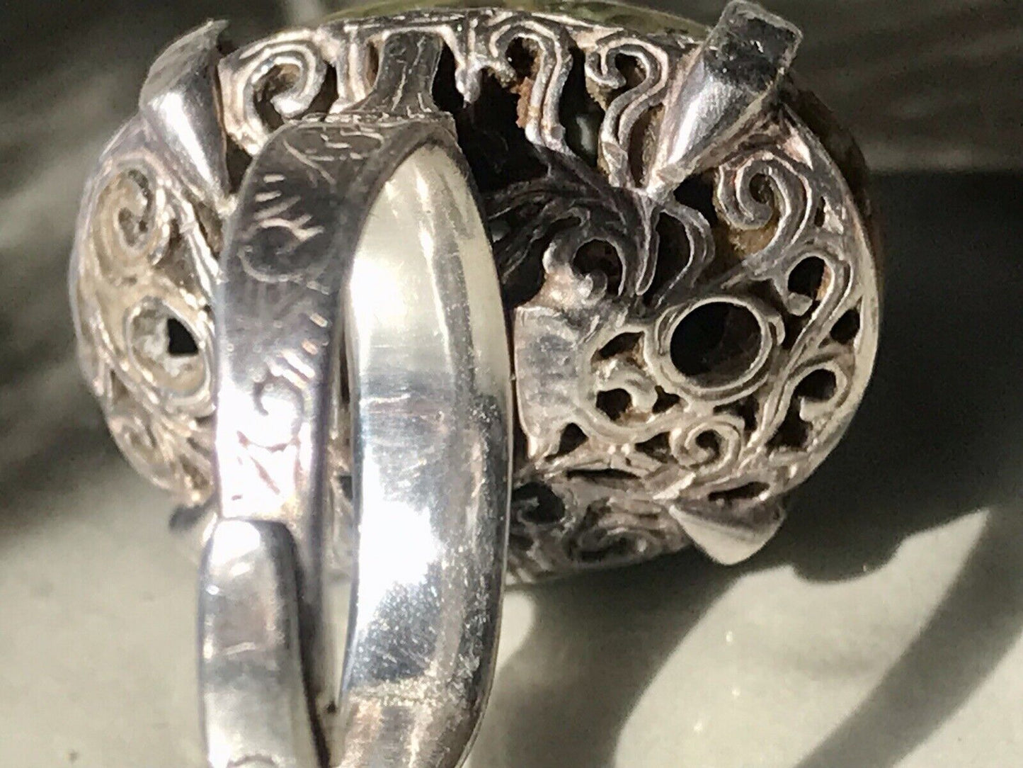 Antik England Jugendstil Edel DAMEN RING 925 Silber Jaspis Birmingham AH
