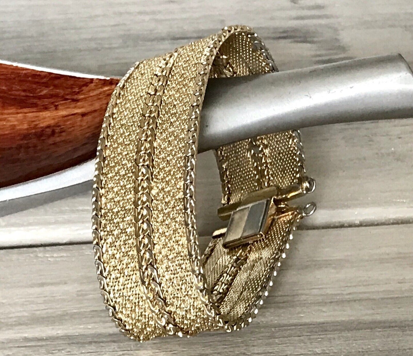 Vintage breites Teppicharmband Armband vergoldet Amerik. Doublè