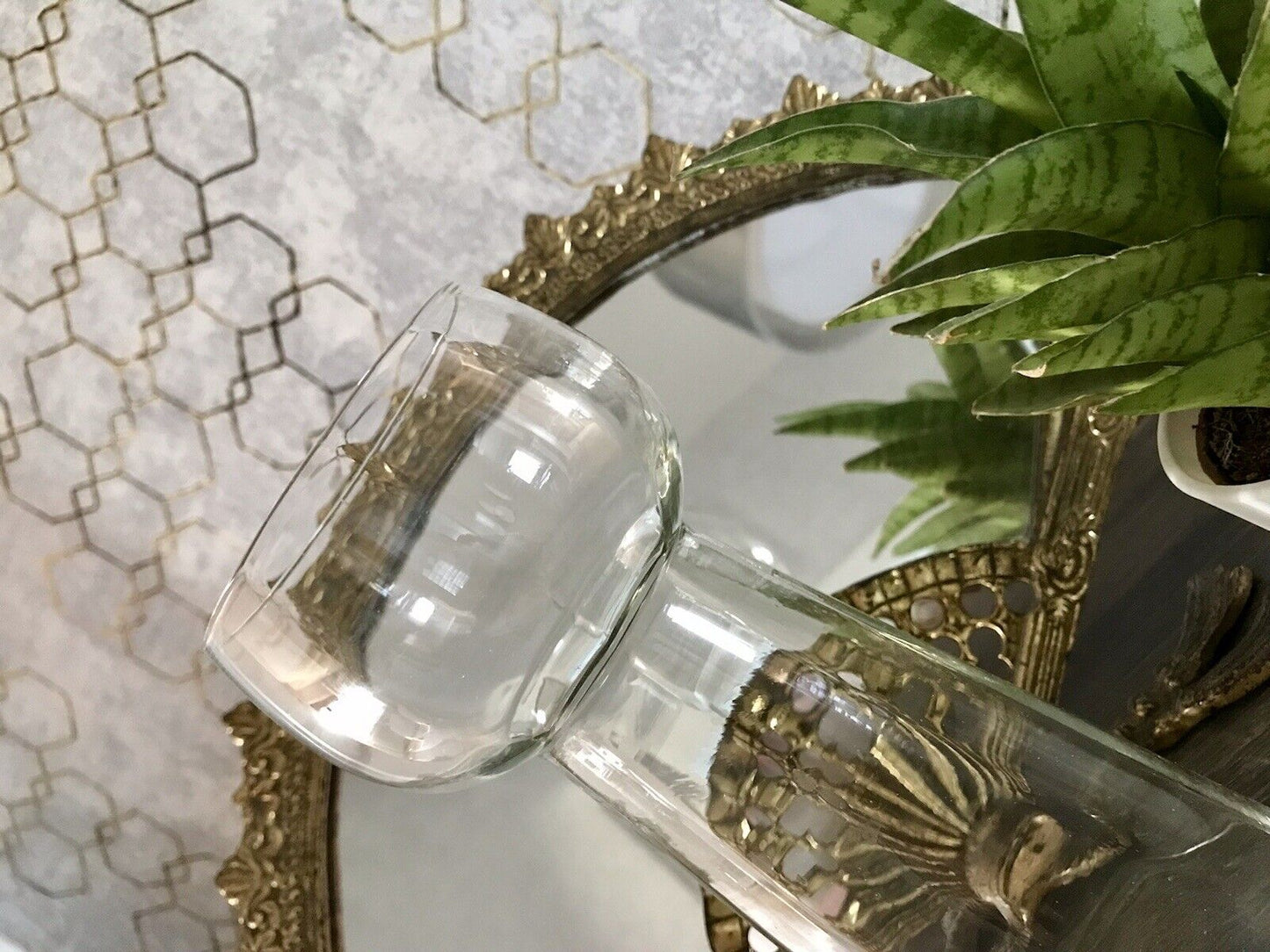 antik Art Déco Glasvase Hyazinthen Glas Vase Zwiebelglas gerippt