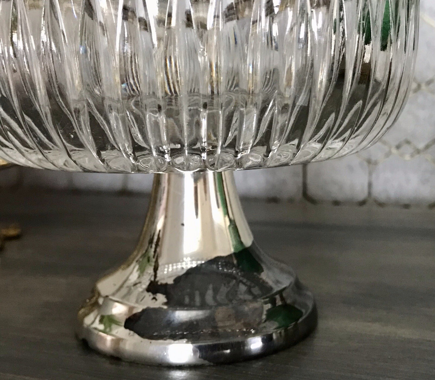 Vintage Glasschale Fußschale Schale Glas versilberte Montur Kristallglas?
