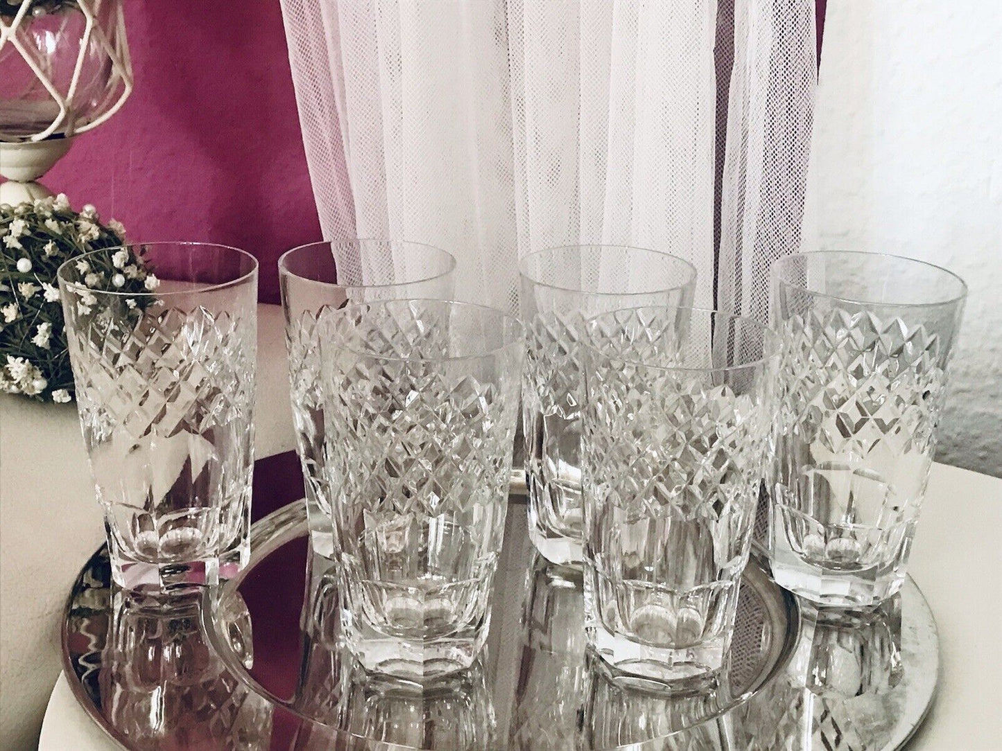 Vintage SEHR EDEL 6x Wassergläser Gläser Becher Kristallglas schön kantiger Fuß
