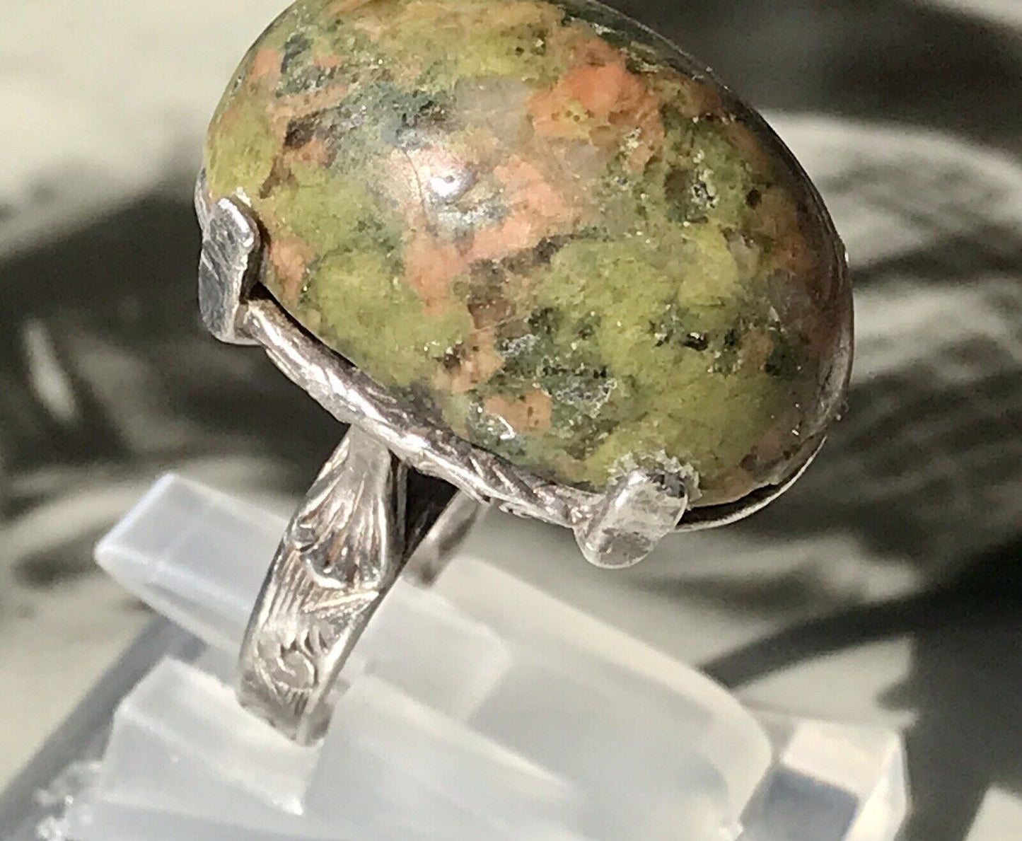 Antik England Jugendstil Edel DAMEN RING 925 Silber Jaspis Birmingham AH