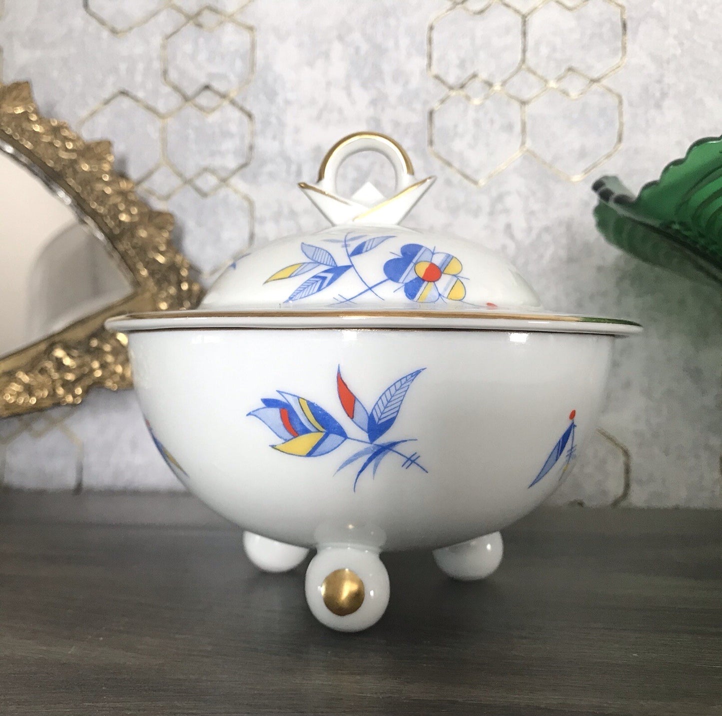 Antik Art Déco Porzellan Dose Deckeldose Schatulle Bonboniere Ullersricht Weiden
